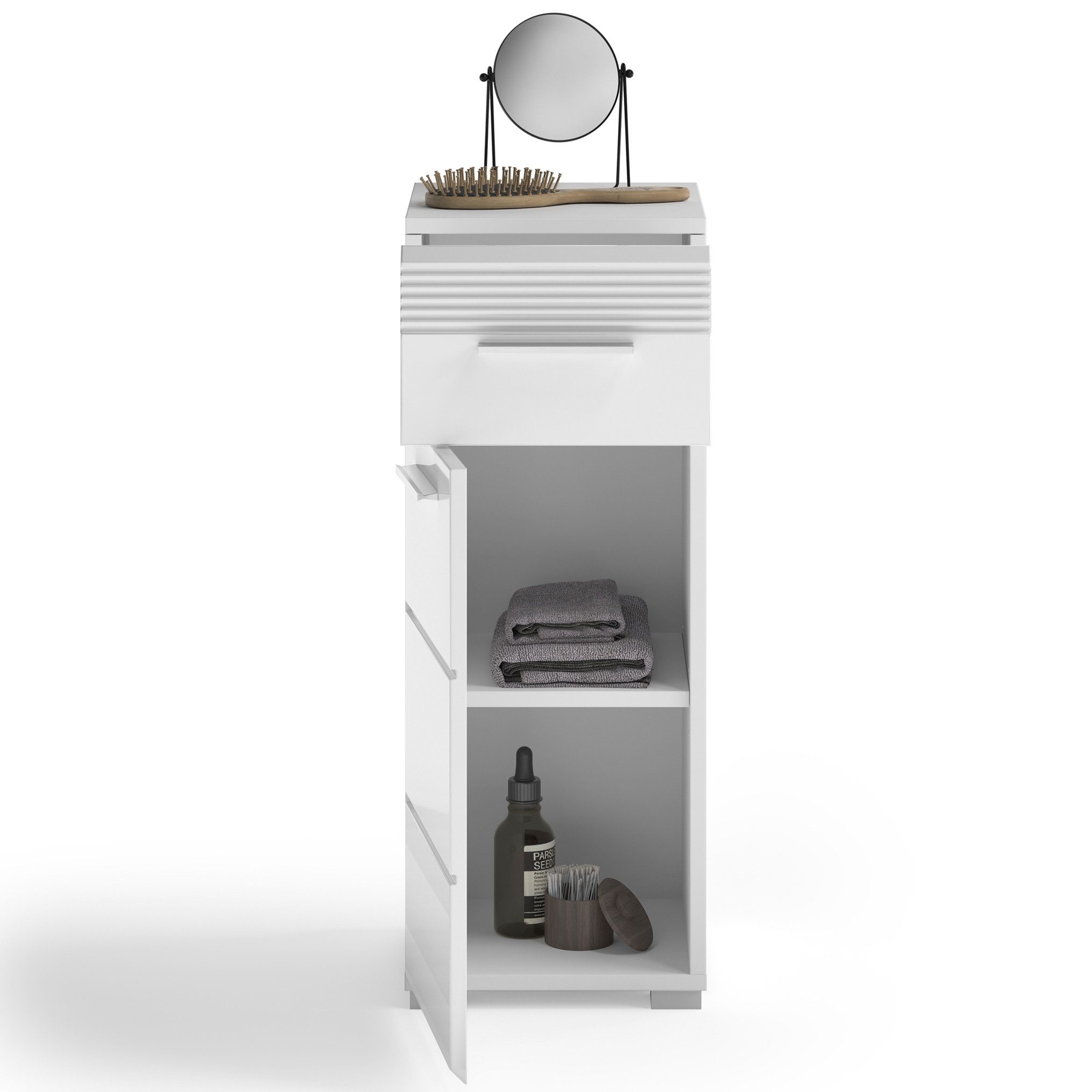 Newroom Kommode Weiß Hochglanz 30 cm, Kommode Weiß Hochglanz Modern Badschrank Standschrank Bad