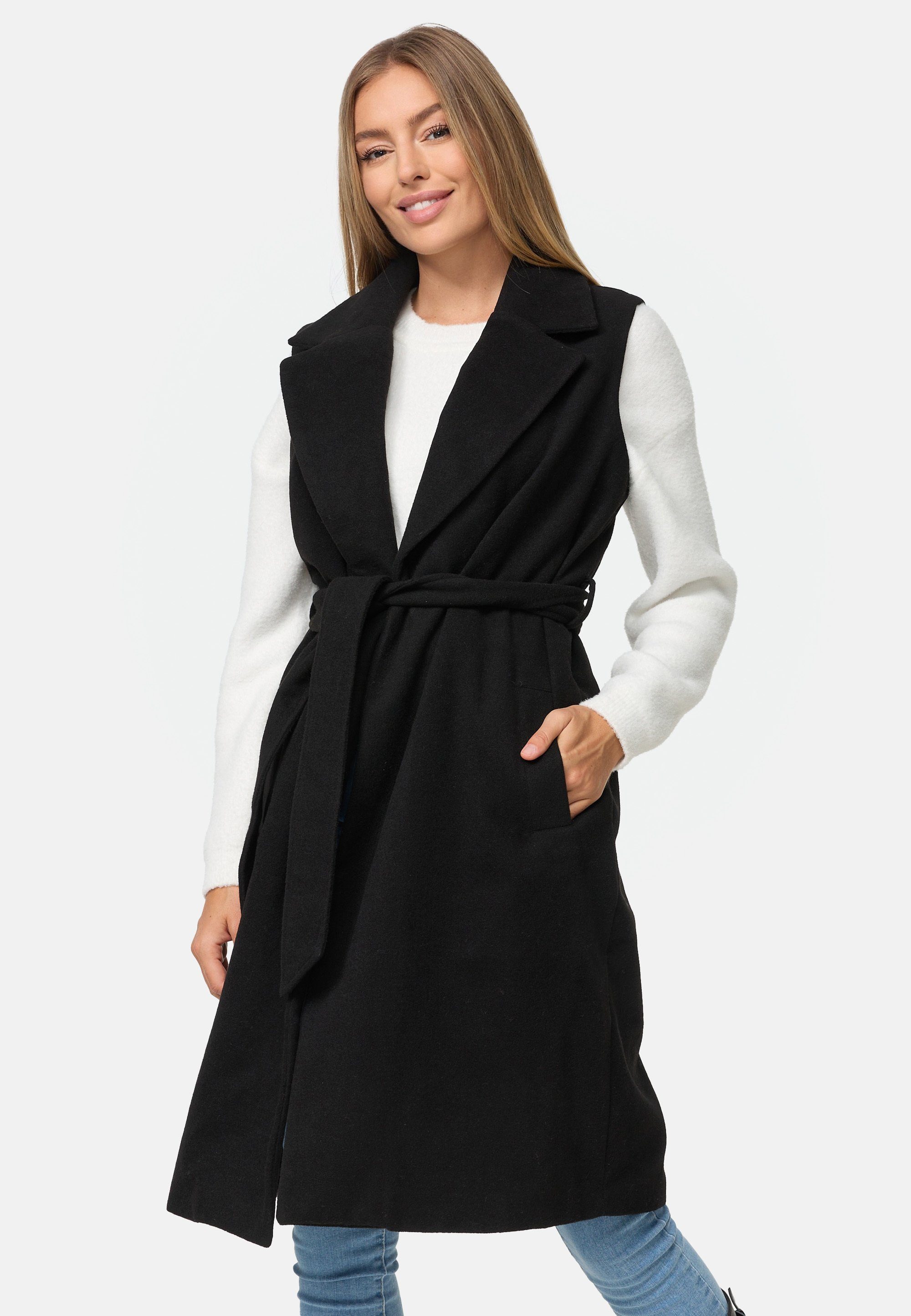 Black- formall Longweste schwarz belted Coat Threadbare THB Suhail