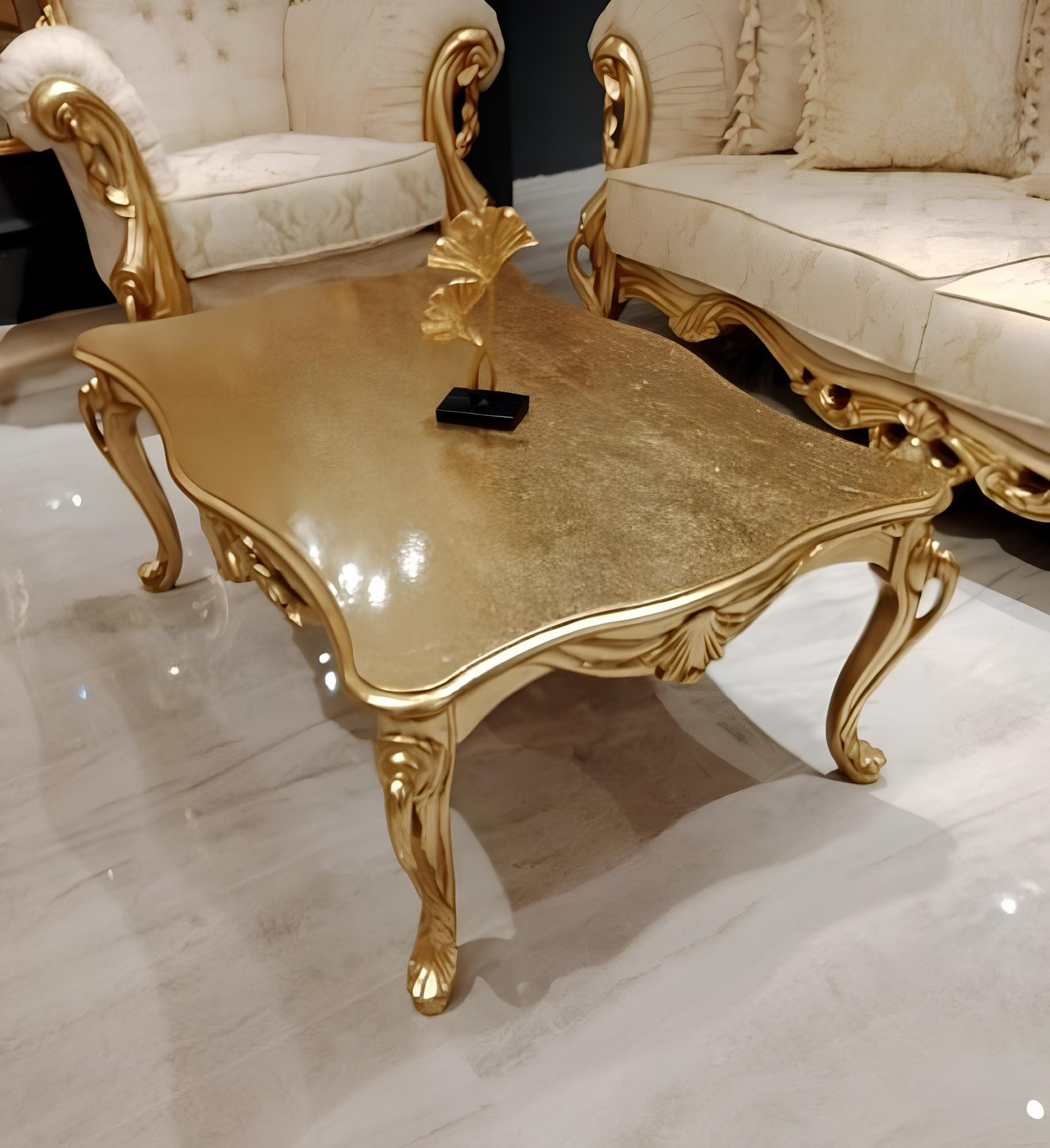 Xlmoebel Couchtisch Designer Couchtisch Chesterfield in Gold und Holzfinish (Couchtisch, Couchtisch), Hergestellt in Europa