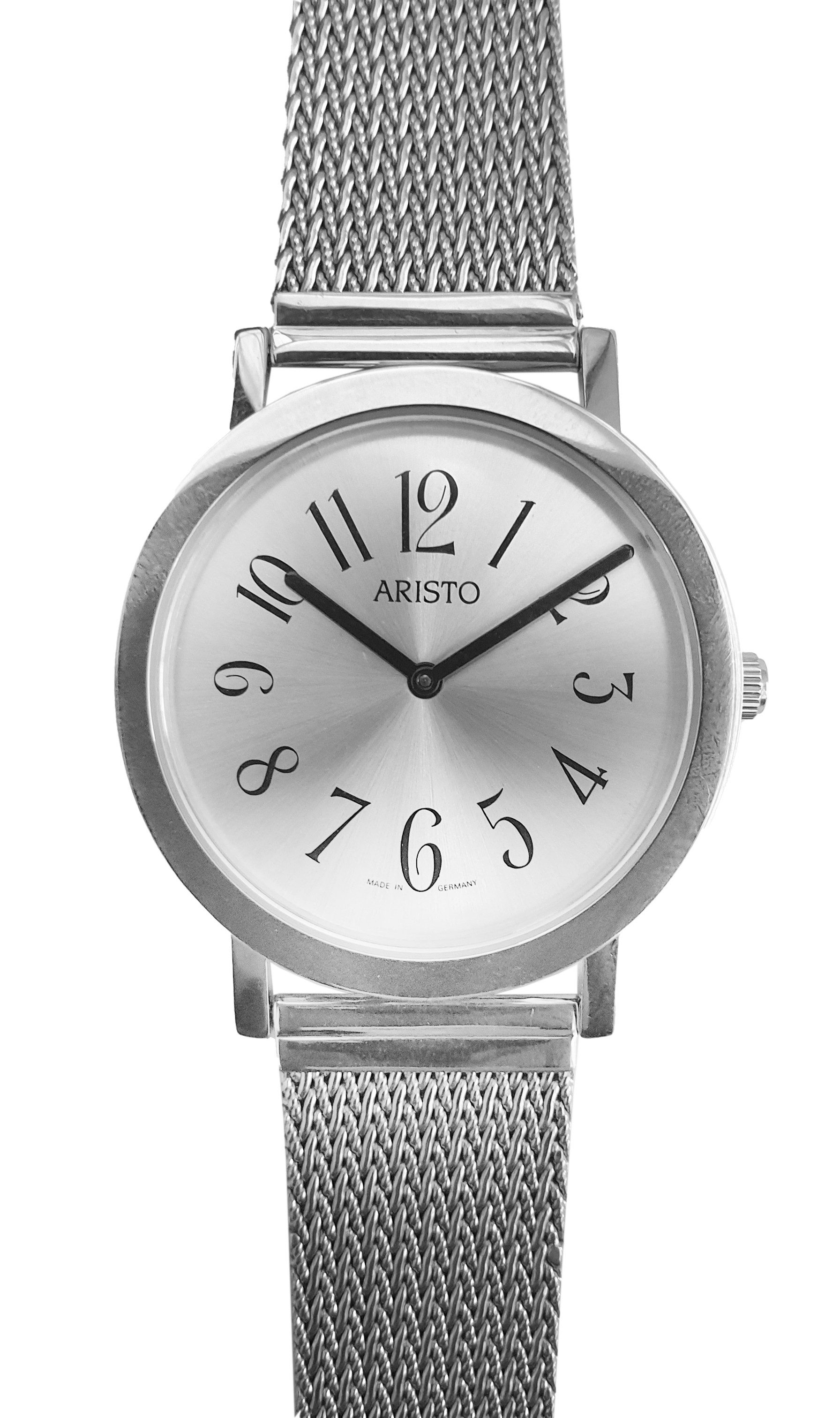 ARISTO Quarzuhr 4D78-P, Damenuhr mit Quarzwerk - in edlem Edelstahldesign, mit silbrigem Polonaiseband aus Edelstahl - Made in Germany