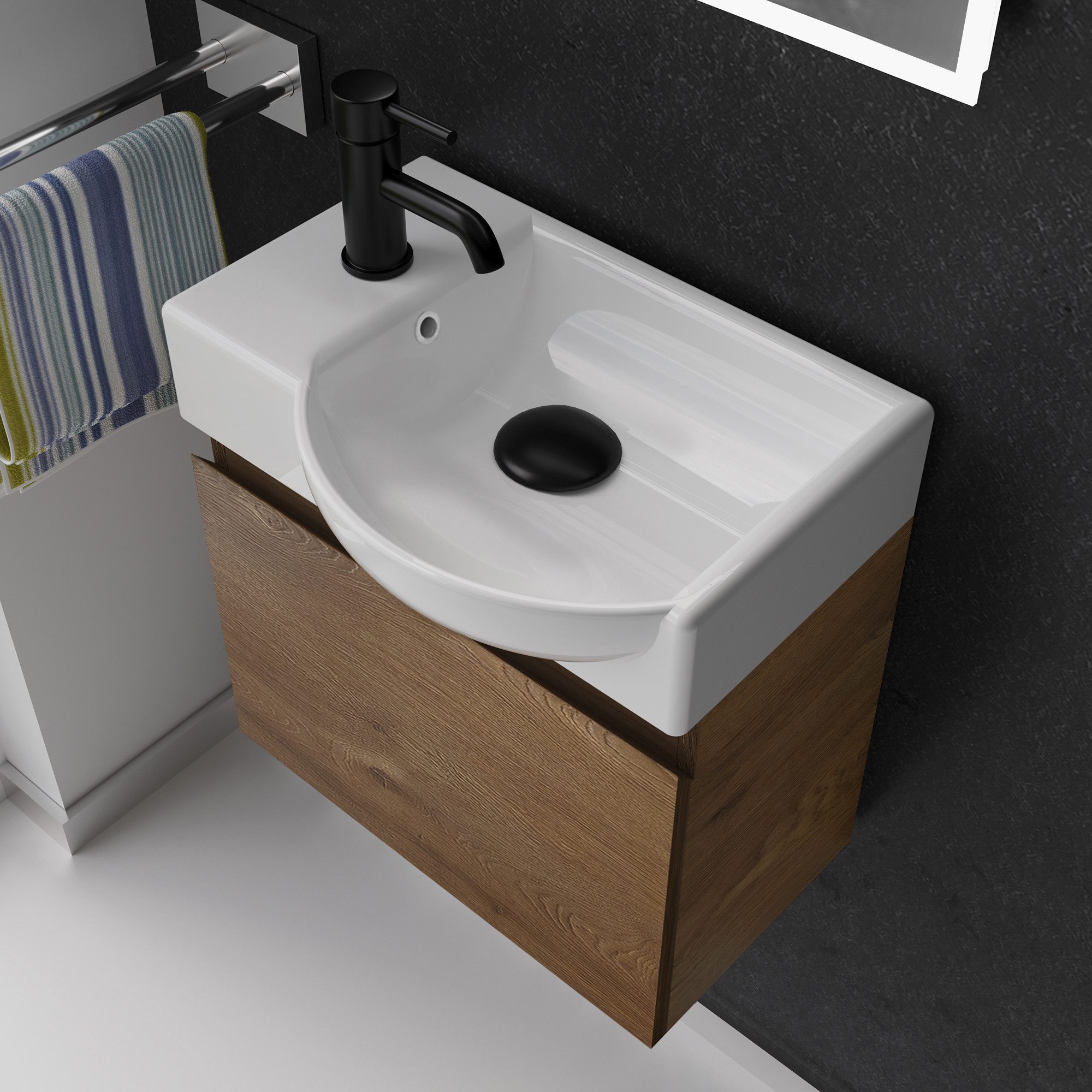 Alpenberger Badmöbel-Set - Gäste WC Waschbecken mit Unterschrank 45 cm Breit, (Badschrank 2-tlg., Waschtisch hängend), Waschbeckenunterschrank mit Softclose - F – Bild 3 von 5