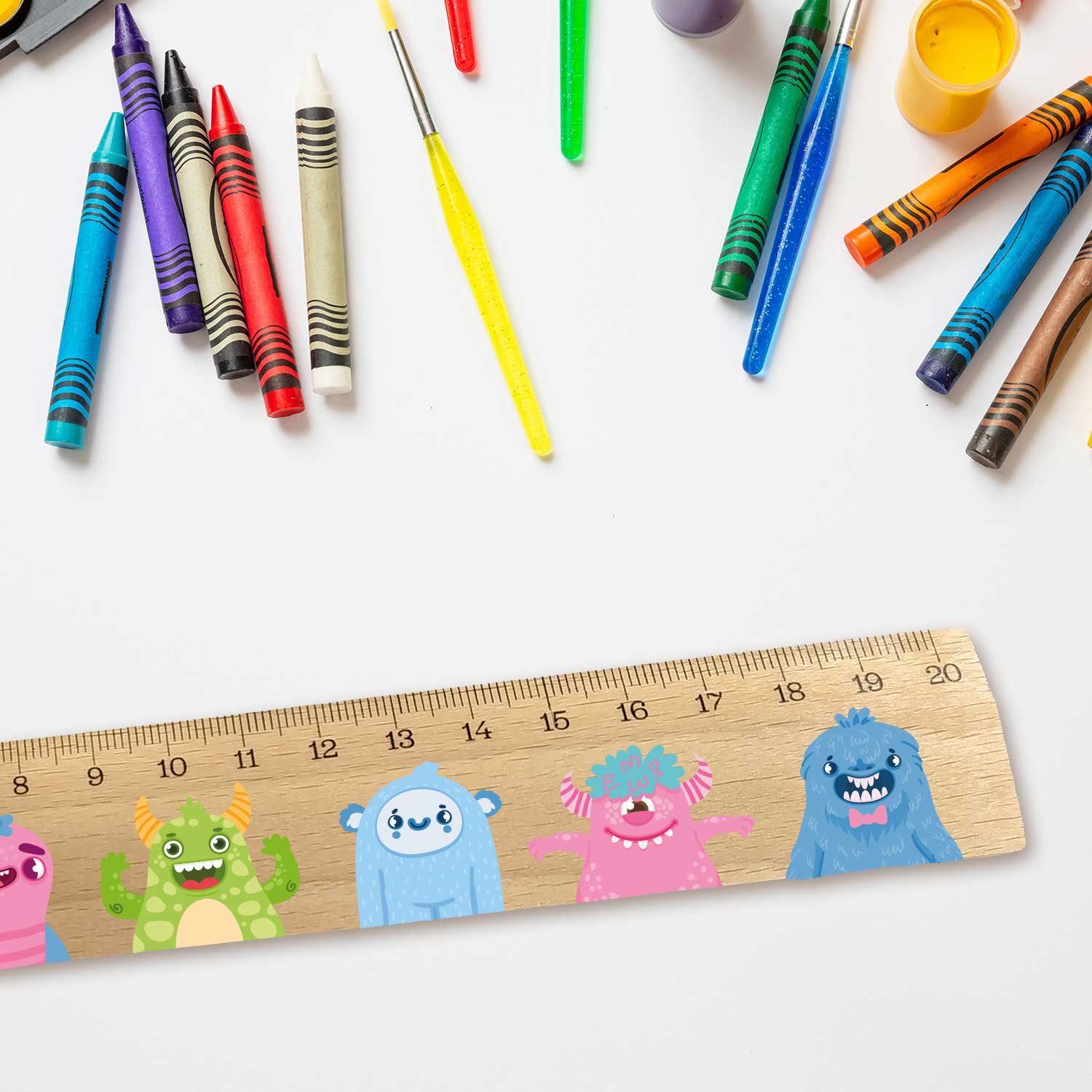 GRAVURZEILE Lineal im Monster Design - zur Einschulung - für Kinder -, Geschenk für die Schule