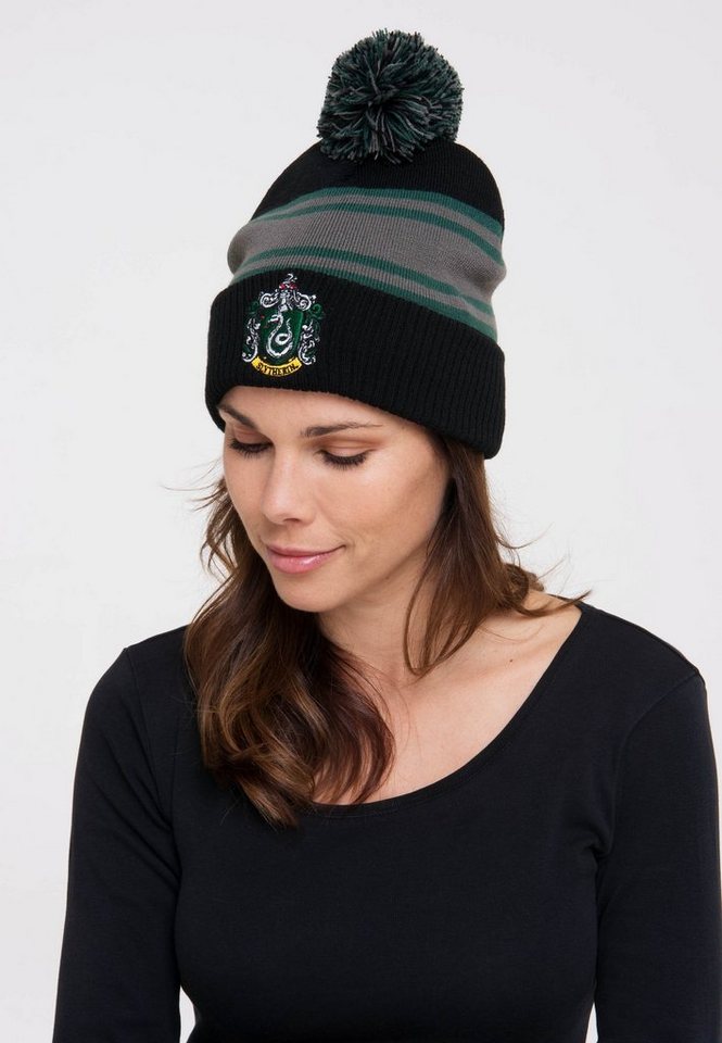 LOGOSHIRT Strickmütze Harry Potter - Slytherin mit lizenzierter Stickerei