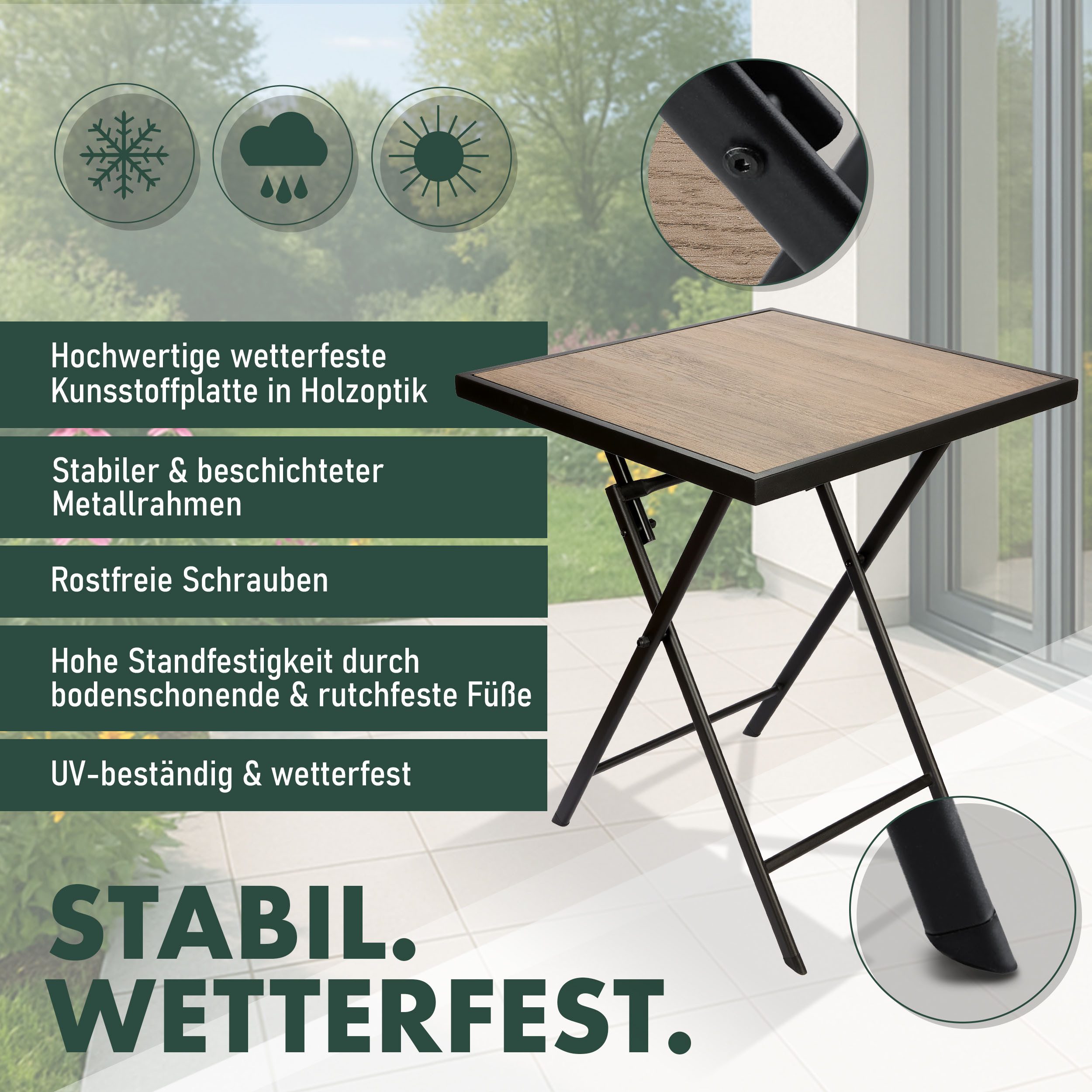 BRUBAKER Gartentisch Bergamo - 58 x 58 cm Balkontisch mit Holz Optik - Wett günstig online kaufen