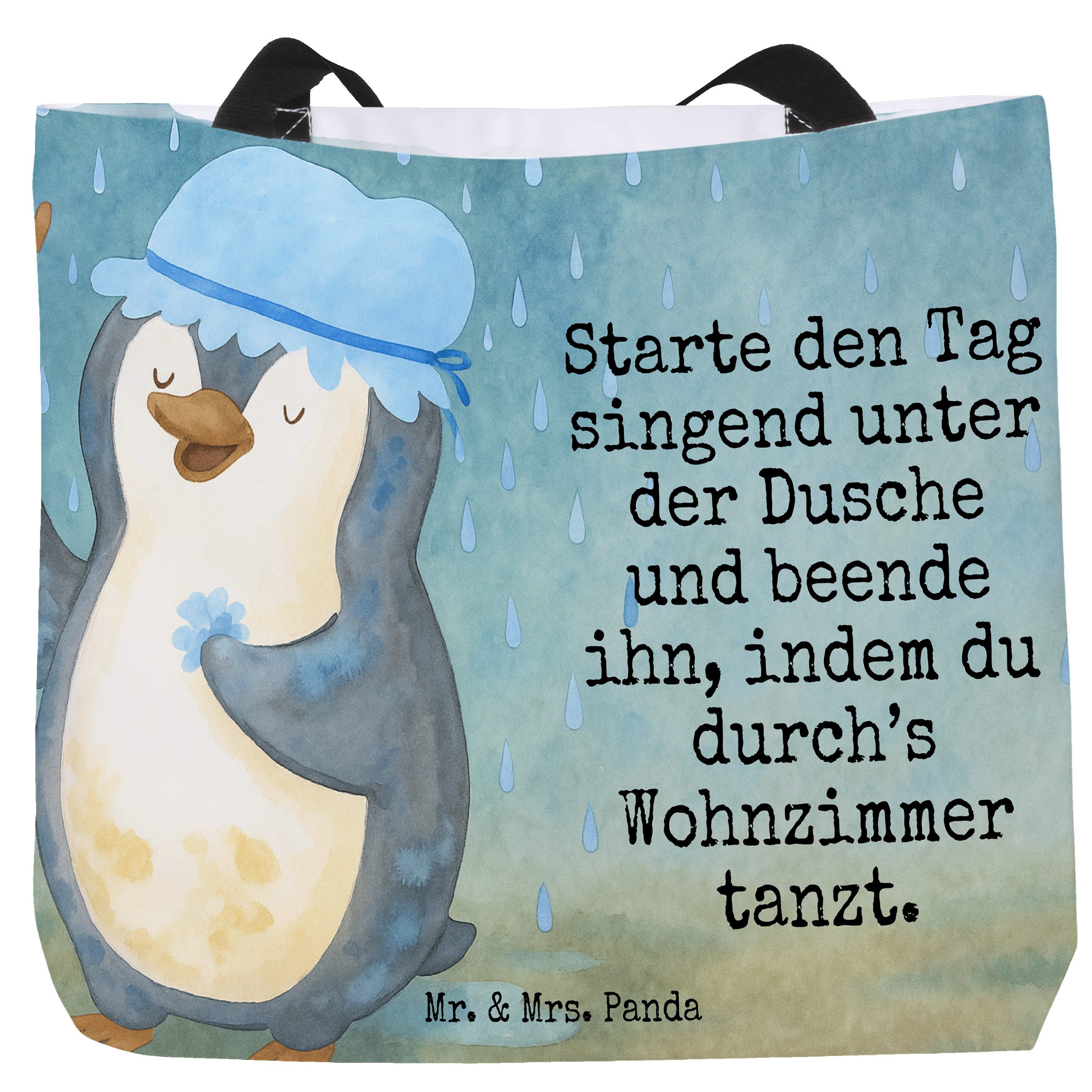 Shopper Pinguin Duschen Design, Tote Bag, Weiß, Duschkonzert, Laptoptasche, T