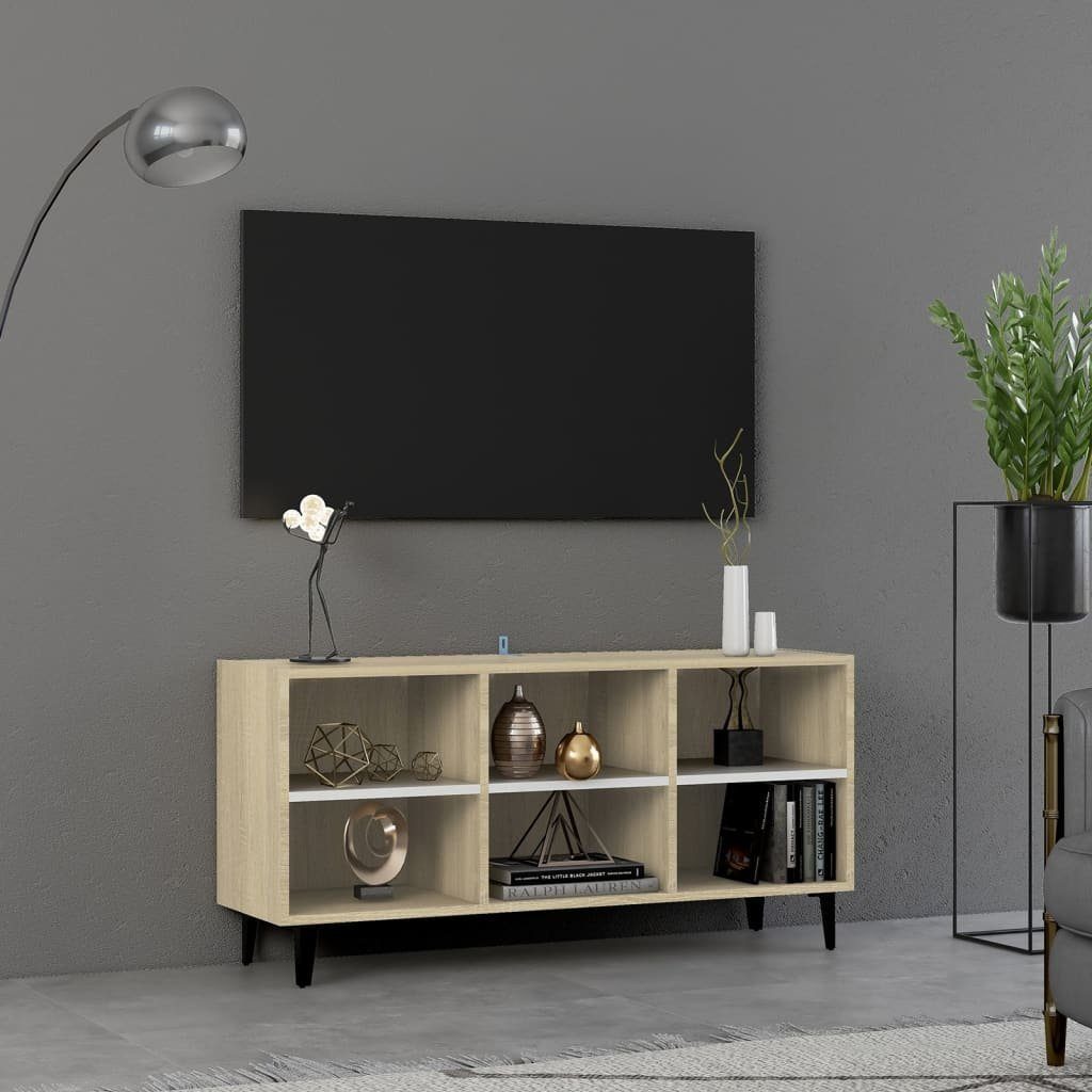 furnicato TV-Schrank mit Metallbeinen Weiß Sonoma-Eiche 103,5x30x50 cm