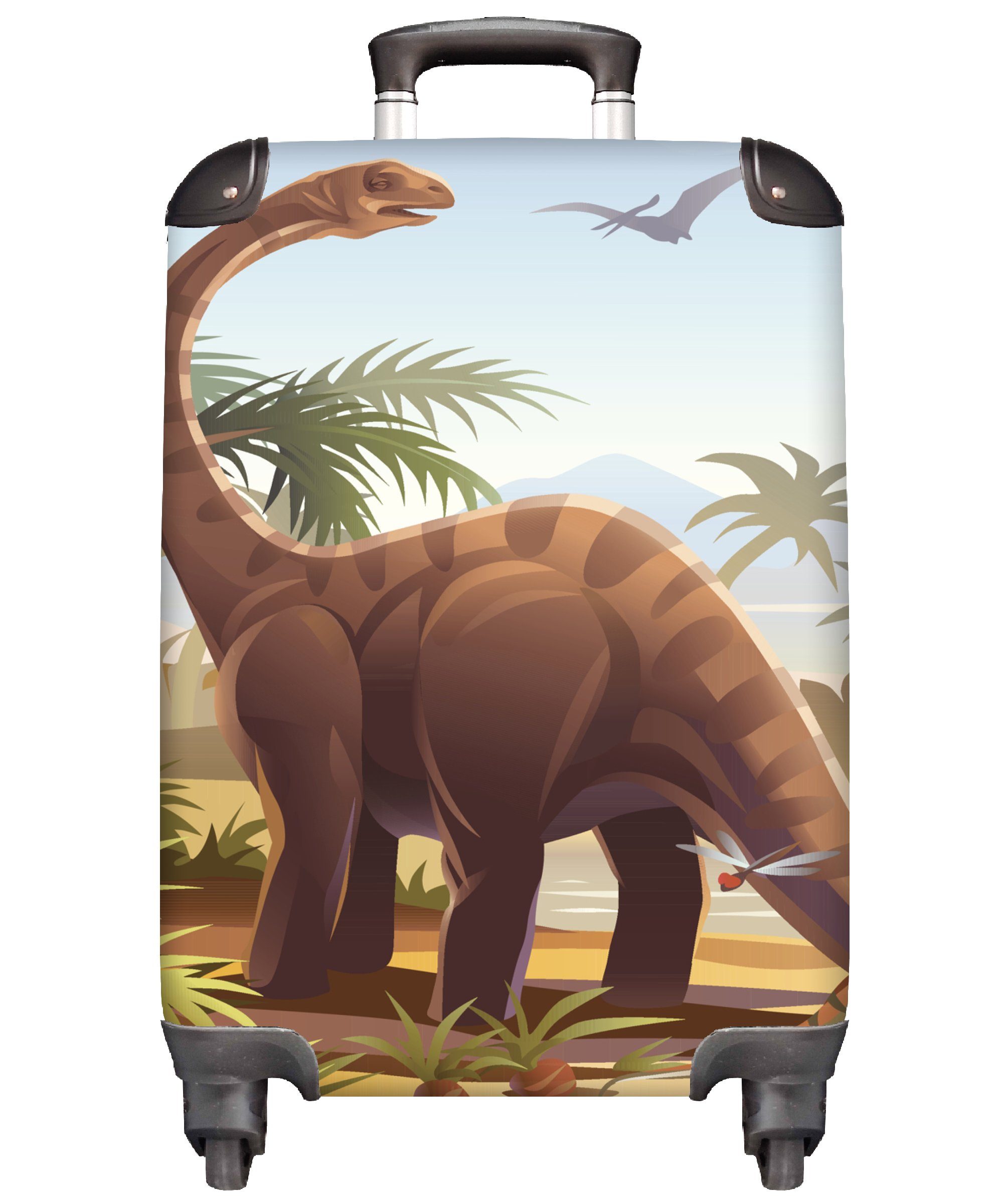 MuchoWow Handgepäckkoffer Dinosaurier - Trolley, - rollen, 4 Tropisch - Rollen, Reisekoffer Handgepäck Kinder Ferien, für Jungen, mit Reisetasche - Landschaft