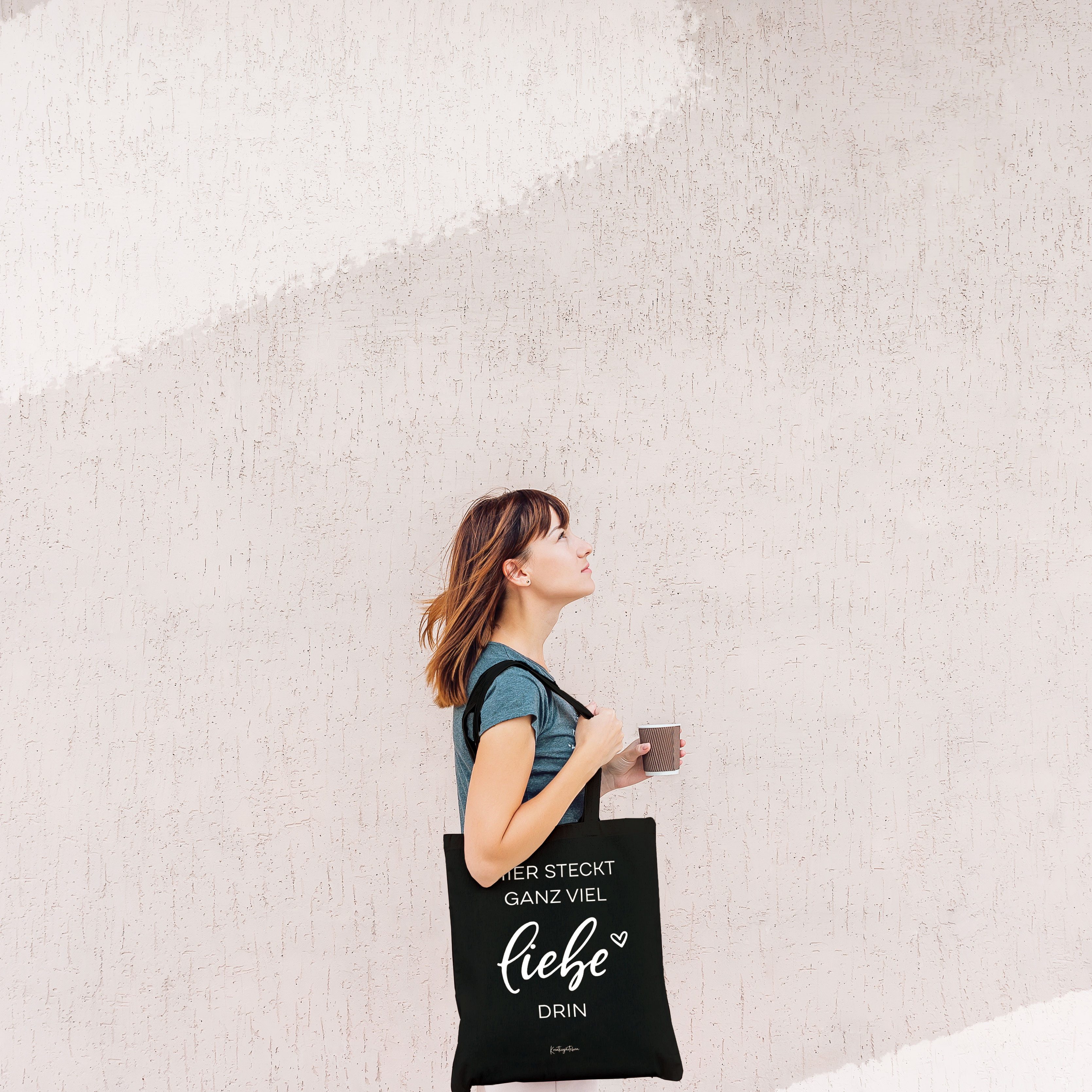 NORDEULE Einkaufsshopper Hier steckt ganz viel Liebe drin, Baumwolltasche mit langen Henkeln, ideal für Geschenkverpackungen, als Einkaufstasche im Alltag