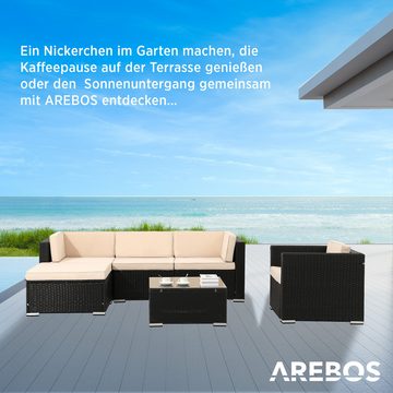 Arebos Gartenlounge-Set Porto, Inkl. Sitzkissen, mit Sessel, 5 Personen, Schwarz, (Set)