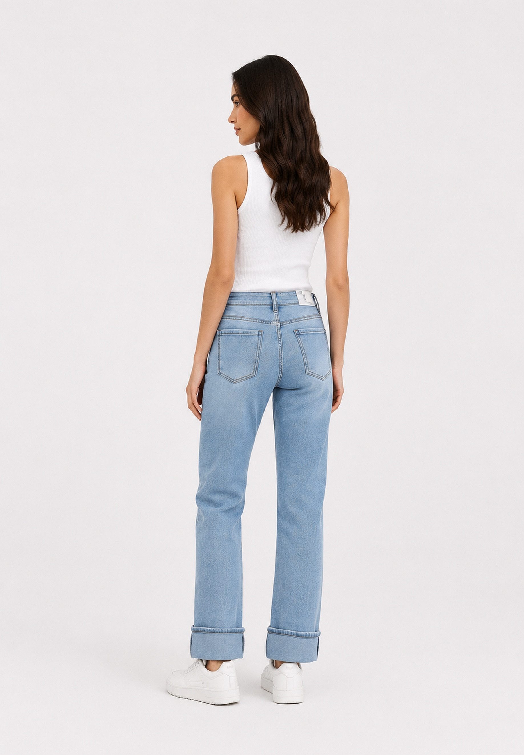 GIRL VIVI Slim-fit-Jeans Damen Straight Leg Jeans mit breitem Umschlag und High-Waist-Schnitt
