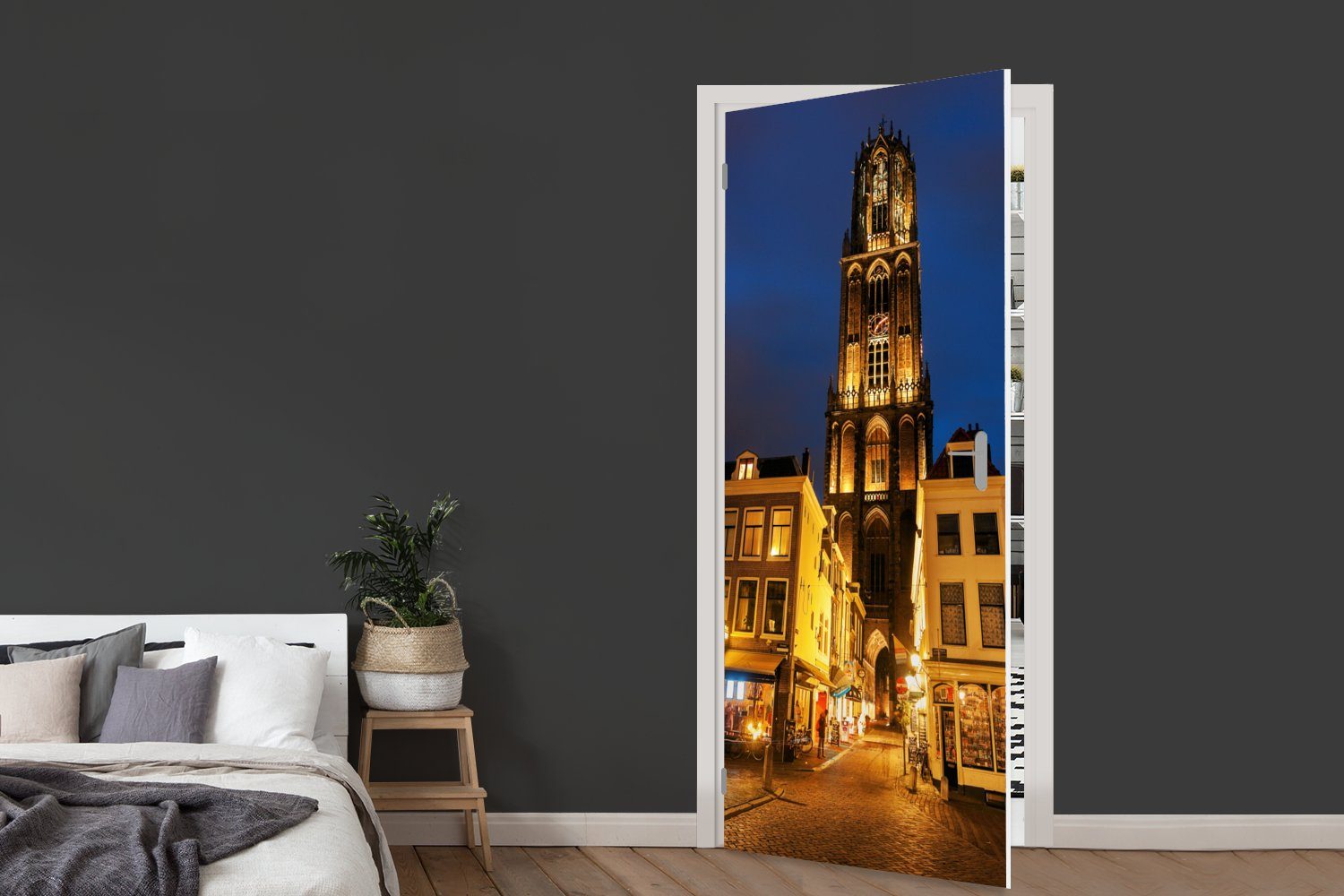 - für Nacht Utrecht, Fototapete Matt, MuchoWow Türtapete bedruckt, - St), cm Türaufkleber, Domturm Tür, 75x205 (1