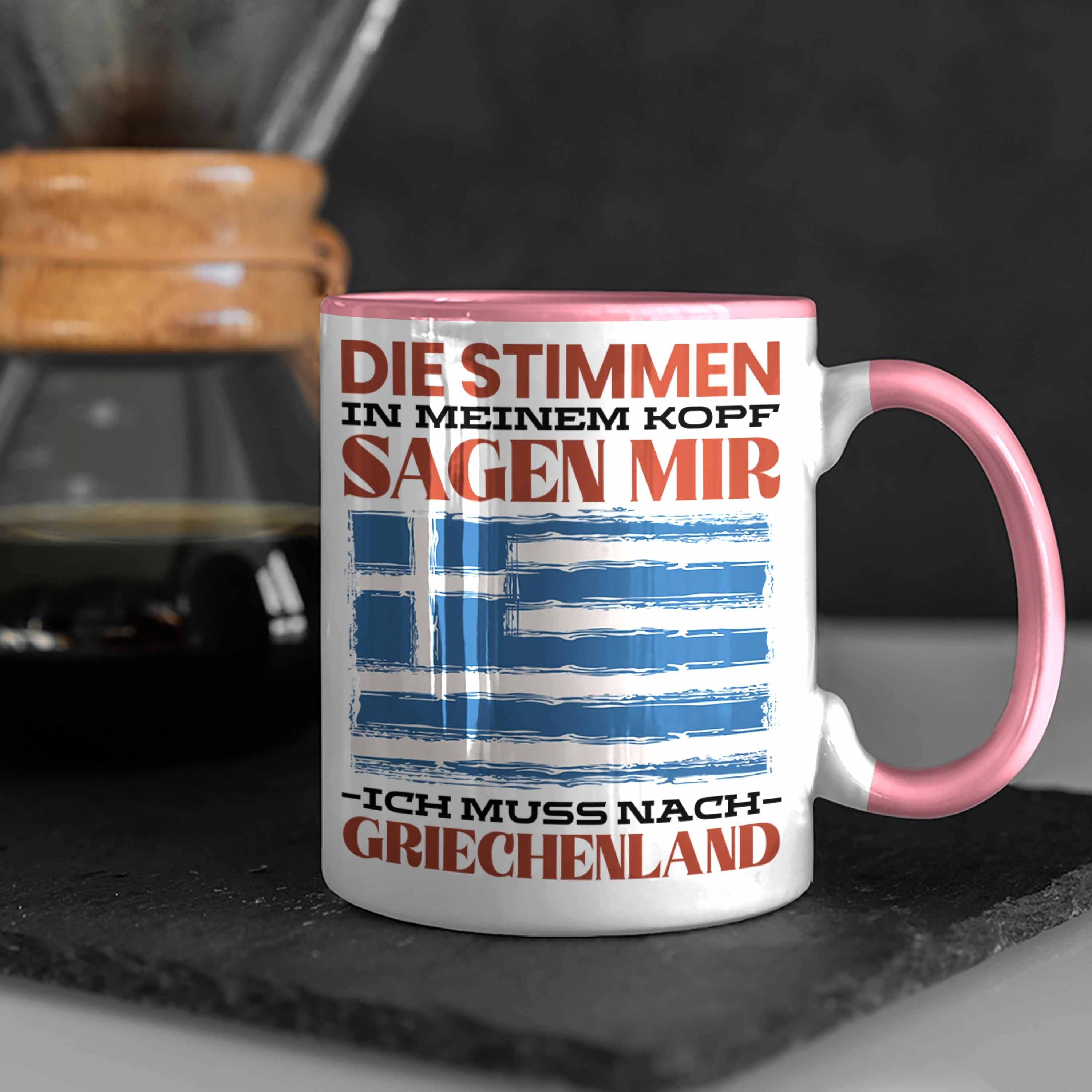 Trendation Tasse Griechenland Tasse Geschenkidee Rosa Urlaub Geschenk Heimat Spruch Grieche