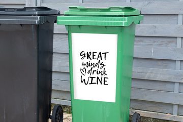 MuchoWow Wandsticker Weinzitat "Große Geister trinken Wein" mit Herz (1 St), Mülleimer-aufkleber, Mülltonne, Sticker, Container, Abfalbehälter