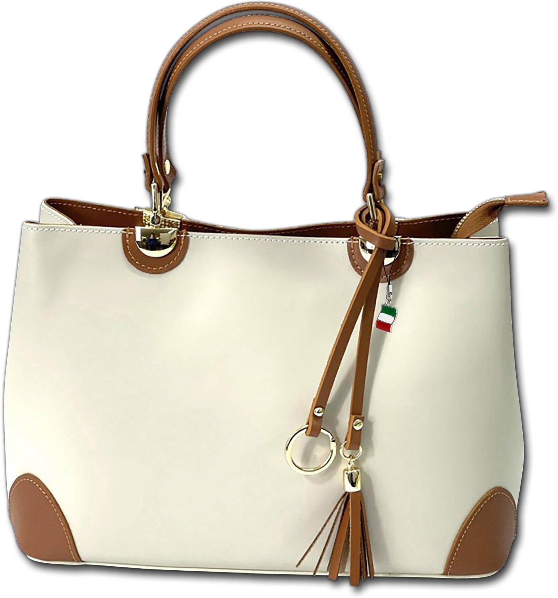 FLORENCE Umhängetasche Florence Handtasche Damen Umhängetasche (Umhängetasche, Umhängetasche), Damen Tasche Echtleder beige, tan, Made-In Italy