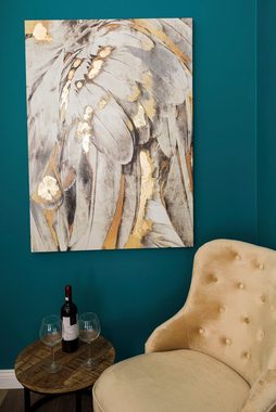 Myflair Möbel & Accessoires Ölbild Gemälde Federn, weiß/goldfarben, Bild auf Leinwand, 80x120 cm, Wohnzimmer