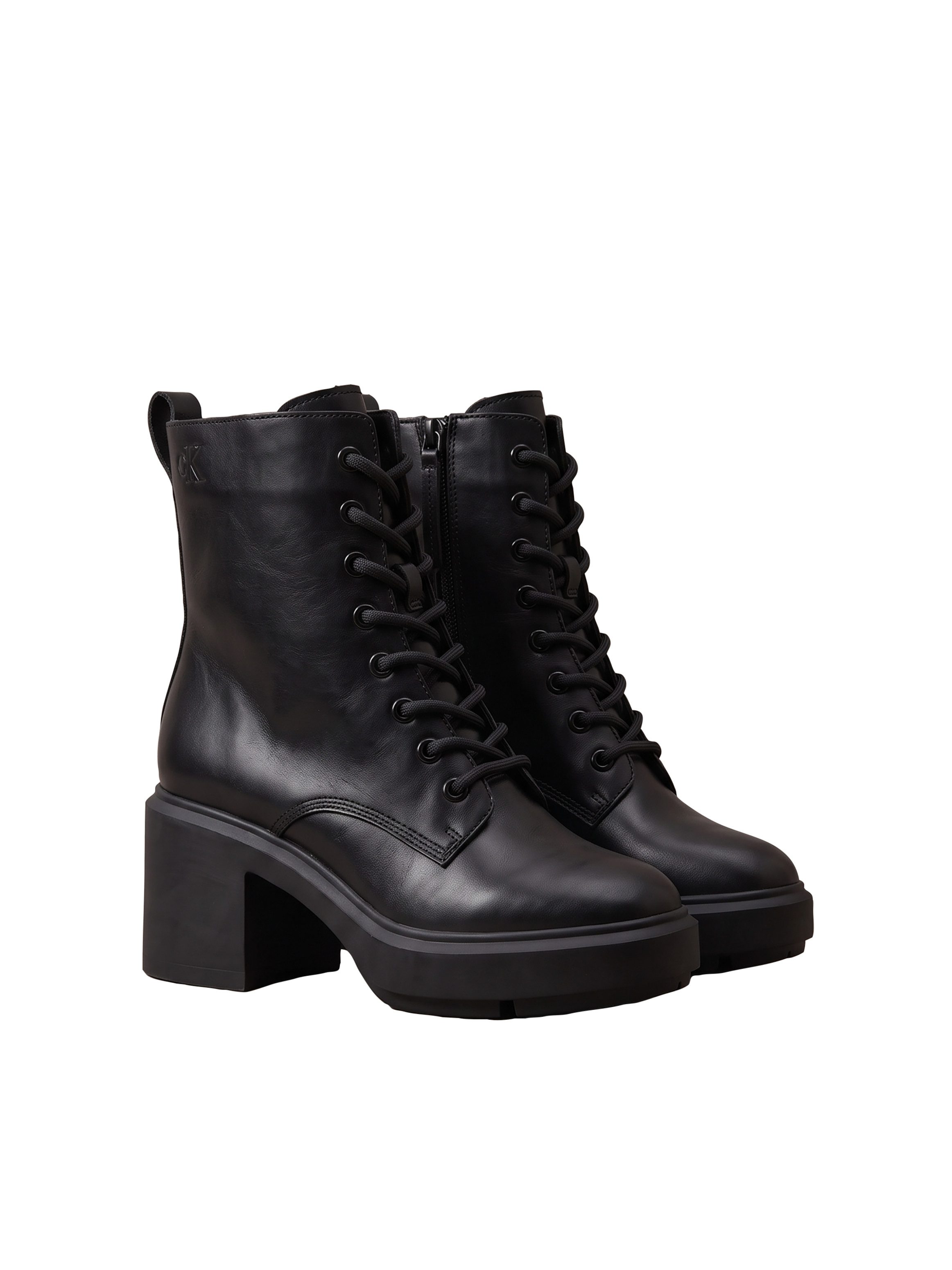 Calvin Klein BLOCK HEEL ANK BOOT LACEUP LTH Schnürstiefelette Schnürboots mit Blockabsatz und Anziehlasche
