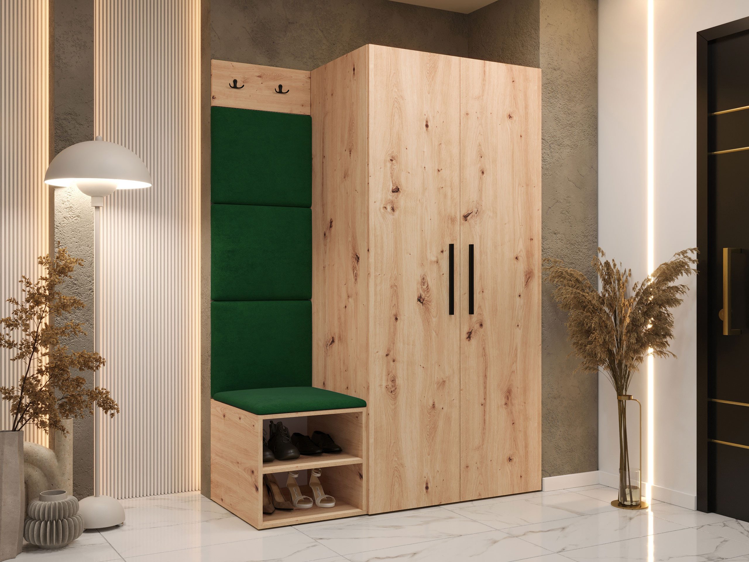 MIRJAN24 Шкафы-Set Medi IV, (Drehtürenschrank, Schuhschrank, 4x Paneel 42x42), 2 Kleiderhaken für Kleidung