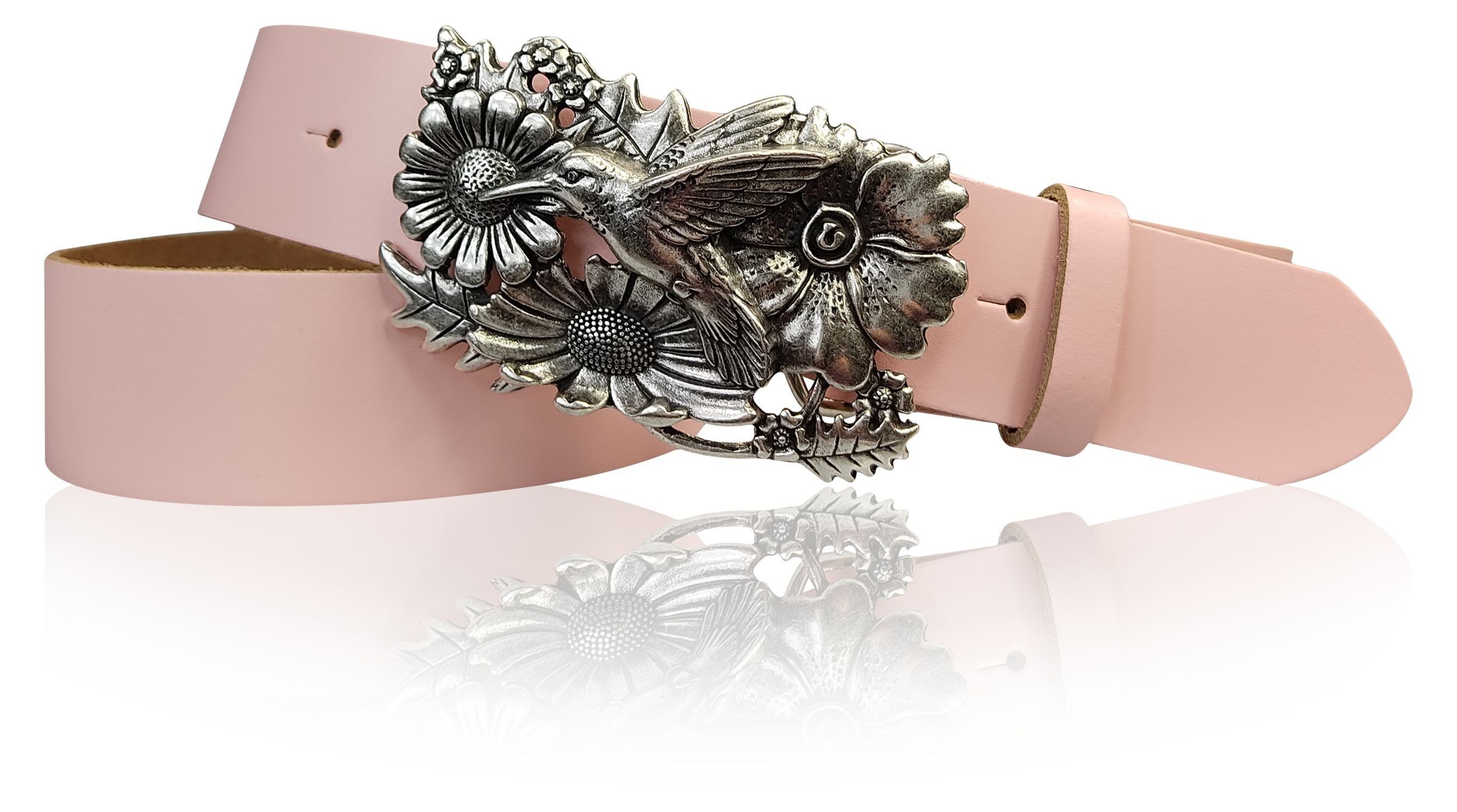 FRONHOFER Koppelgürtel 18171 Damengürtel, Ledergürtel Kolibri silber, Vogel Buckle Candy Schnalle