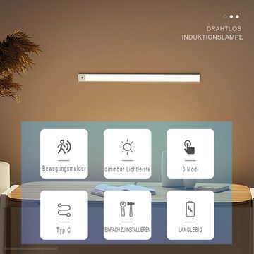 IBETTER LED Lichtleiste Nachtlicht, Wiederaufladbar Treppenlicht,Unterbauleiste Sensor Leuchte, LED festintegriert, Bewegungsmelder, LED Nachttischlampe, Kaltweiß, Warmweiß, Naturweiß, 60CM