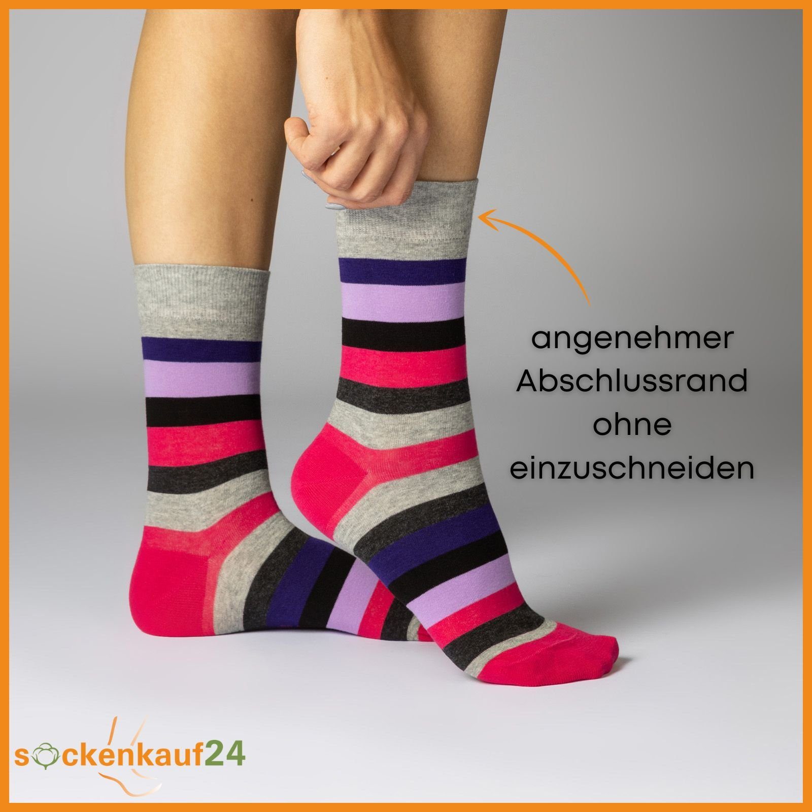 sockenkauf24 Basicsocken Damen Socken Bunt Ringelsocken Gestreift Baumwolle mit Komfortbund (6-Paar, 35-38) ohne Naht - 11979