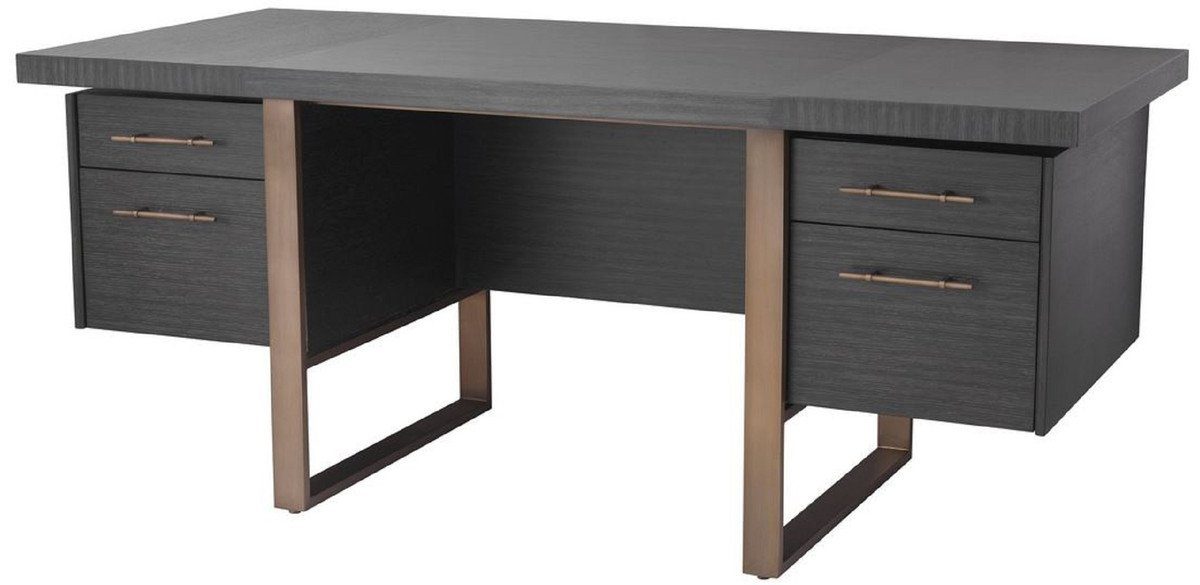 Schubladen - x 4 - cm Büro Casa Schreibtisch Eleganter Massivholz 180 Schreibtisch / Anthrazitgrau Padrino 80 Schreibtisch Luxus mit Möbel Luxus H. 76 Bronzefarben x