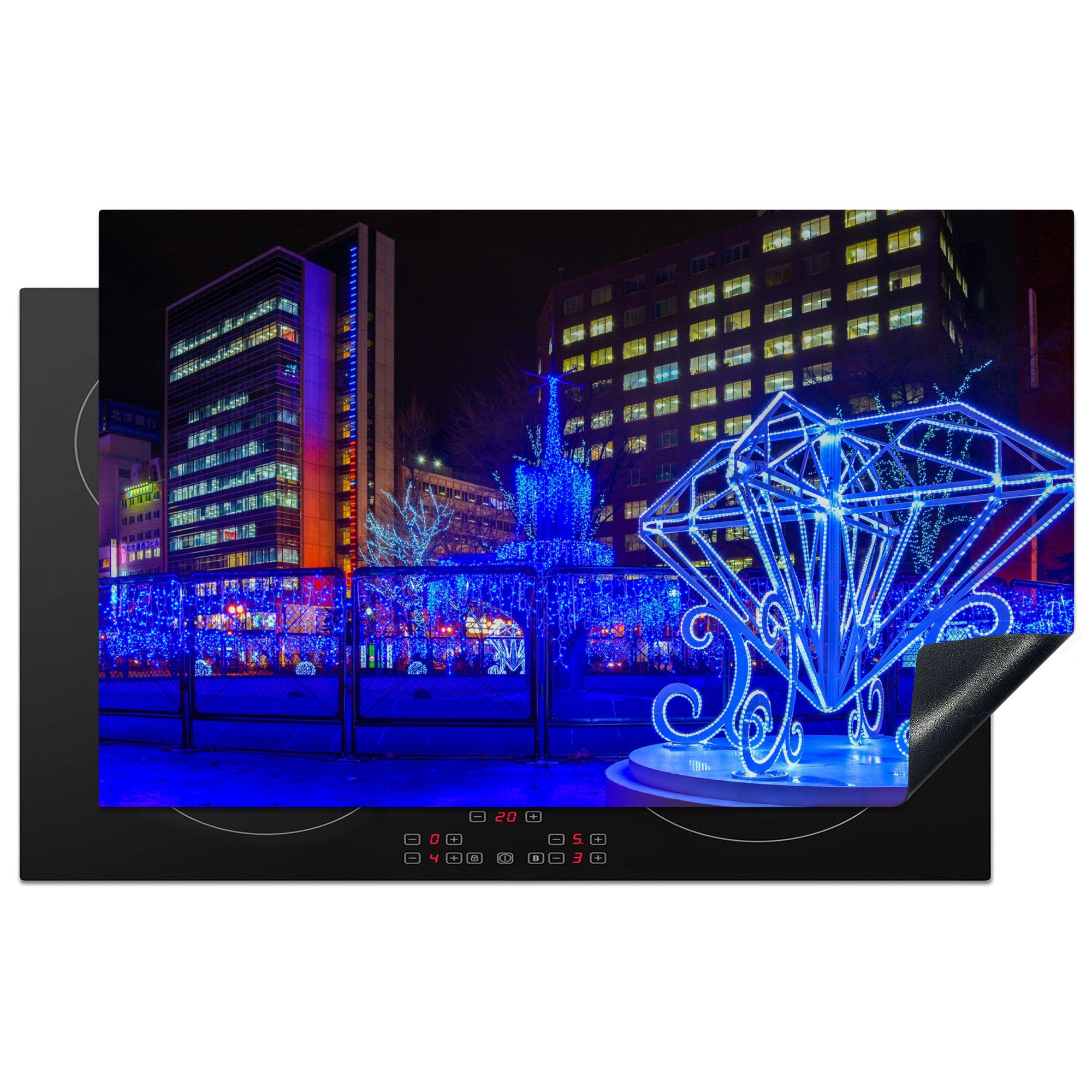 Illuminierte Ceranfeldabdeckung, küche 83x51 cm, Herdblende-/Abdeckplatte MuchoWow Sapporo-shi, Vinyl, tlg), in Arbeitsplatte für Kunstwerke (1
