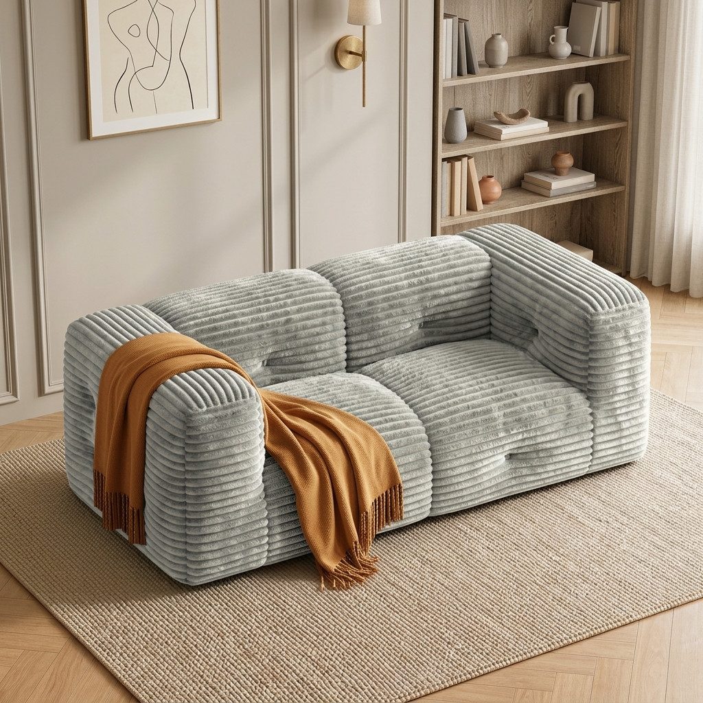 Bealife 2-Sitzer Cord-Sofa mit extra breiten Armlehnen, Keine Montage erforderlich