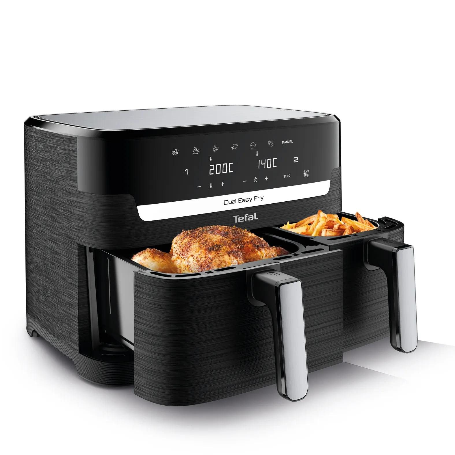 Tefal Heißluftfritteuse Jamie Oliver by Tefal Doppelkammer Heißluftfritteuse EY901, 2700 W, Zwei Schubladen, Sync-Funktion und 7 Garprogramme