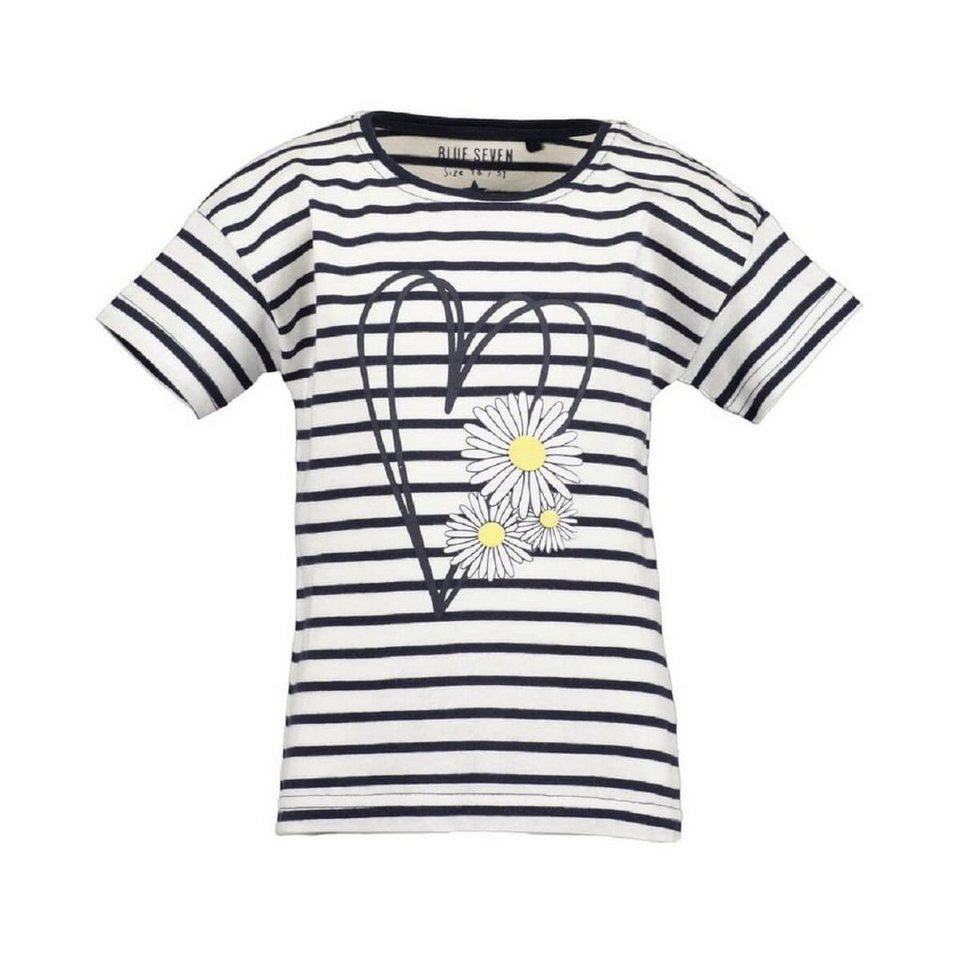 Blue Seven T-Shirt Kinder Mädchen Kurzarm-Shirt mit Streifen und  Herz-Blumen-Print