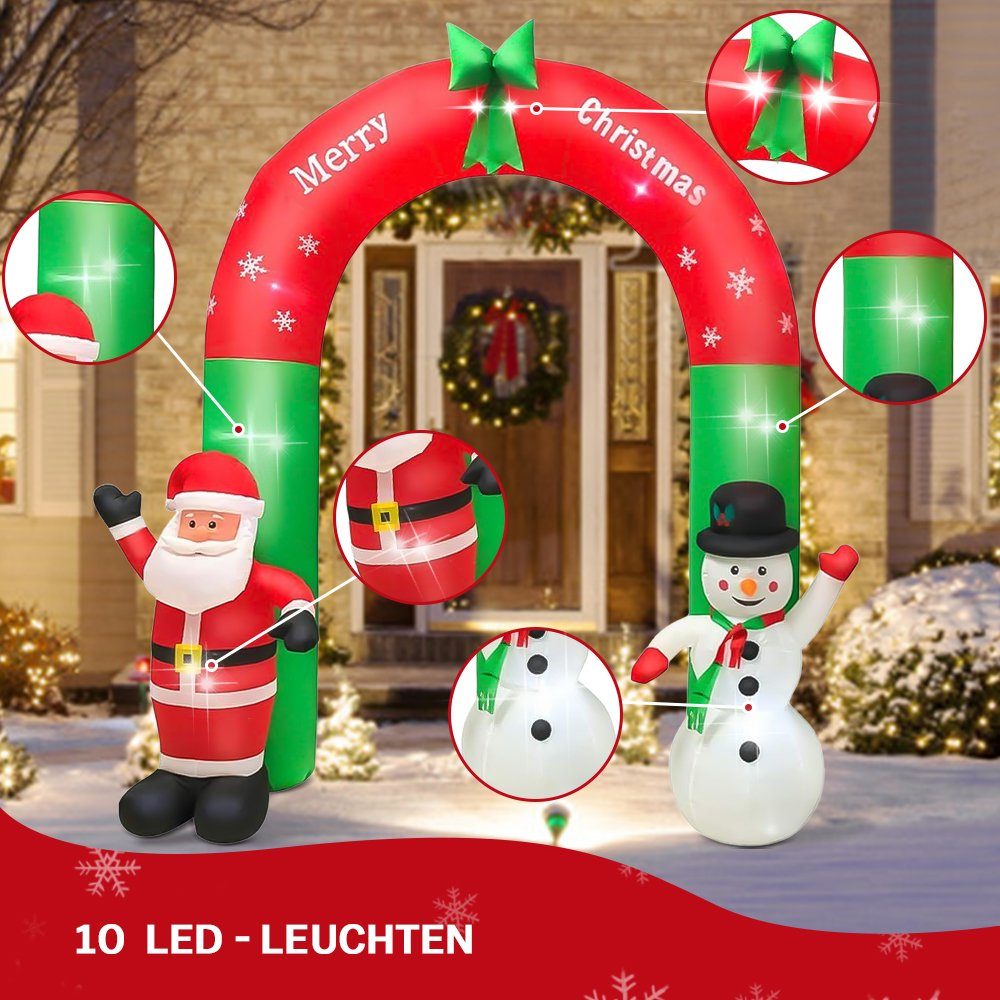 10 x Weihnachtsmann IP44 integriert, Gebläse 214 cm Aufblasbarer LED 2.4M Schneemann, W, Nachtlicht 12 LED 12V 85 weihnachtsdeko 240 IP44, LED Aufblasbares (HxBxT), fest Mit Weihnachtsbogen, XIIW x