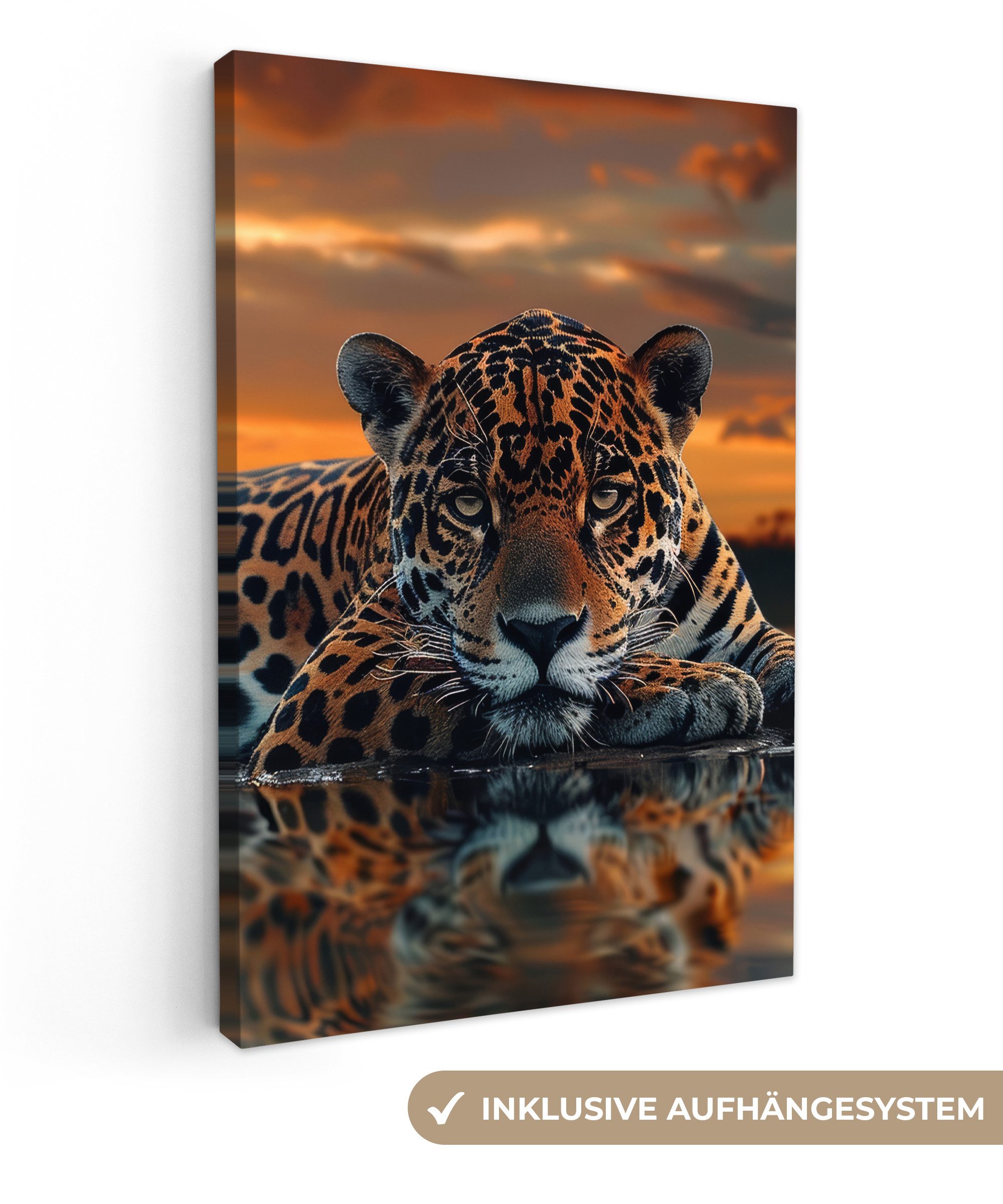 OneMillionCanvasses® Leinwandbild Natur - Leopard - Tier - Sonnenuntergang günstig online kaufen