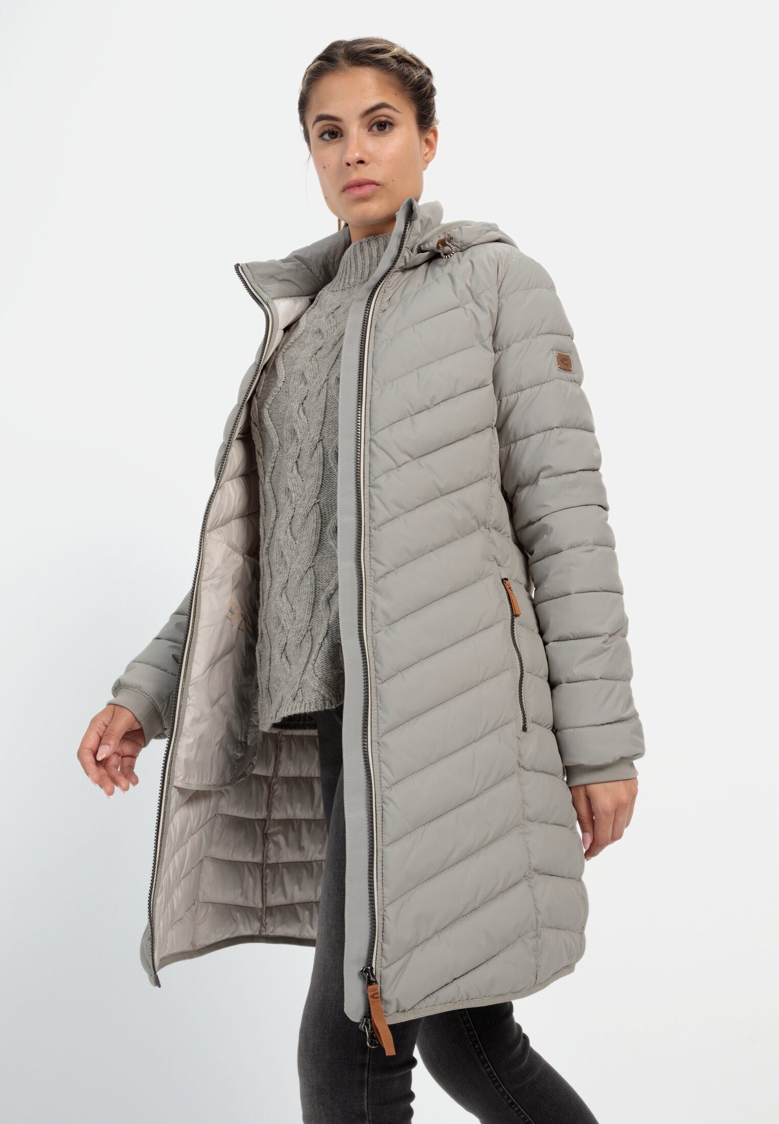 camel active Steppmantel Steppmantel mit Fischgrat-Muster Langarm Badge