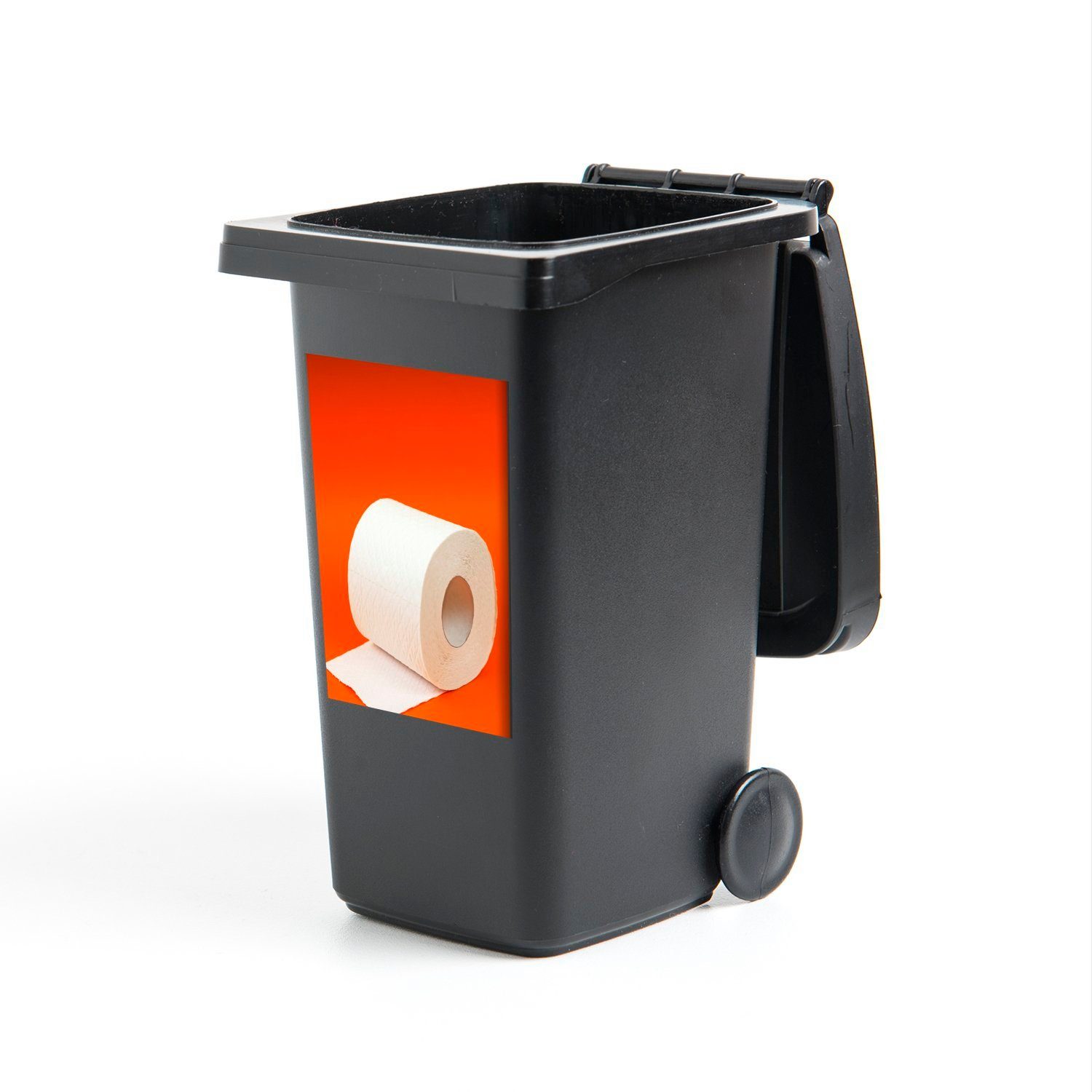 MuchoWow Wandsticker Toilettenpapier auf Orange (1 St), Mülleimer-aufkleber, Mülltonne, Sticker, Container, Abfalbehälter