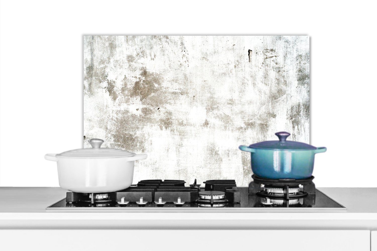 MuchoWow Küchenrückwand Beton - Weiß - Braun - Muster, (1-tlg), 60x40 cm, Herdblende aus Wandschutz, Temperaturbeständig küchen