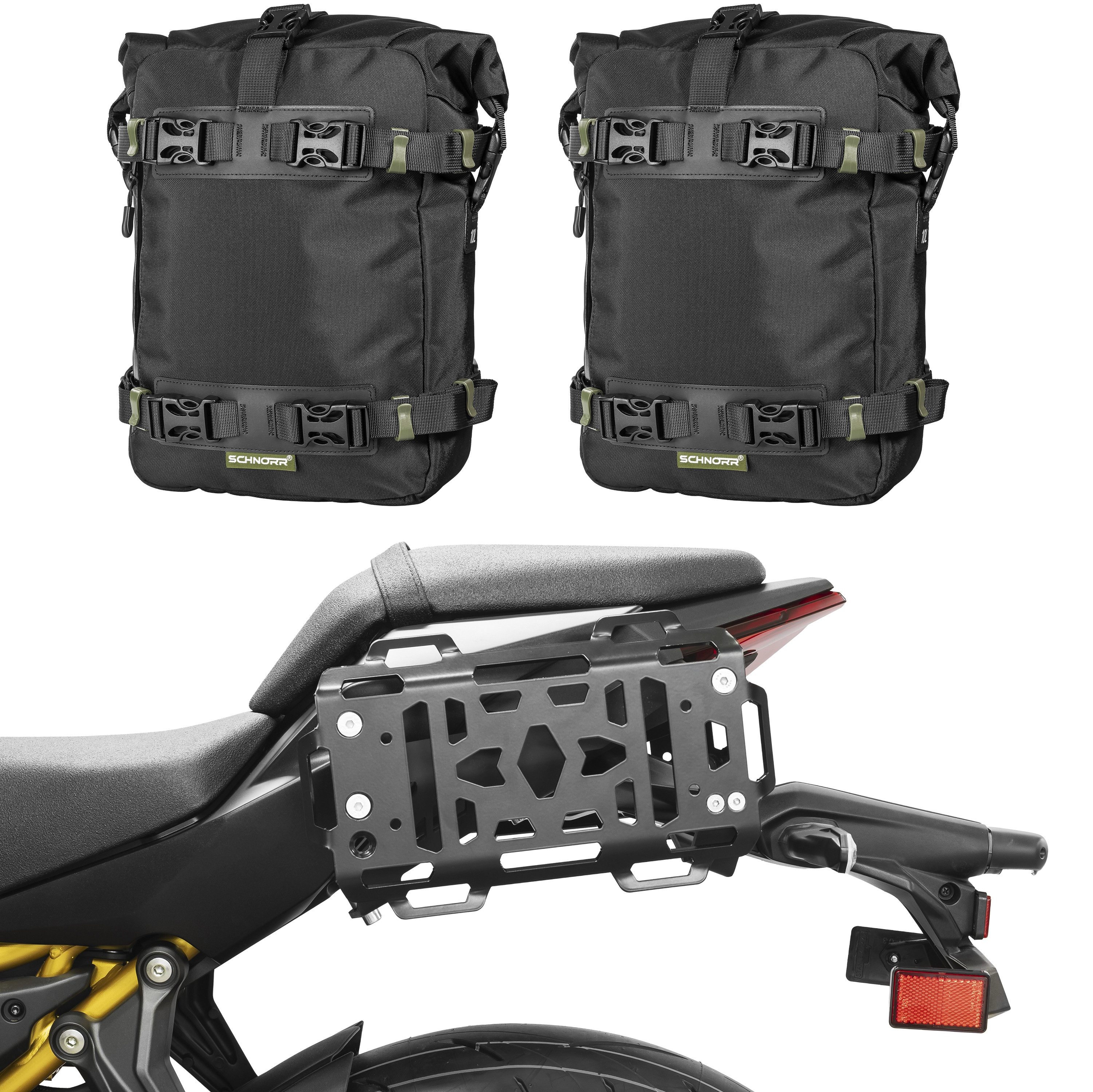 ZIEGER Fahrrad-Gepäckträger Hecktaschen-Set Rack inklusvie 2x(10 L) Taschen für Kawasaki Z650S