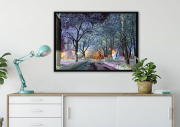 Pixxprint Leinwandbild Baumallee im Winter, Wanddekoration (1 St), Leinwandbild fertig bespannt, in einem Schattenfugen-Bilderrahmen gefasst, inkl. Zackenaufhänger