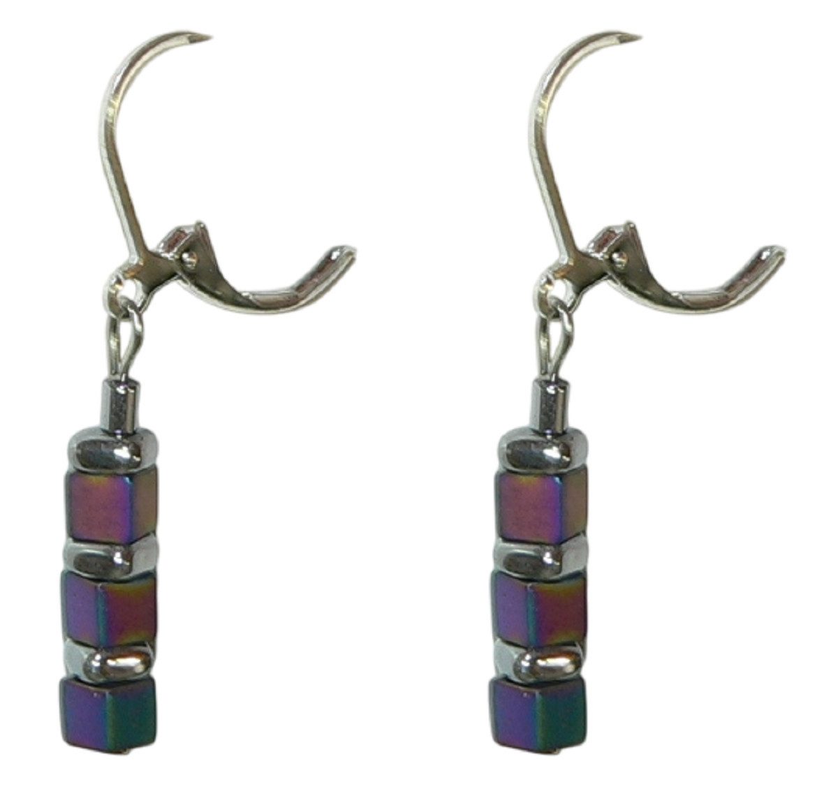 Paar Ohrhänger 052fo Ohrringe Ohrhänger Hämatit multicolor Spacer silber
