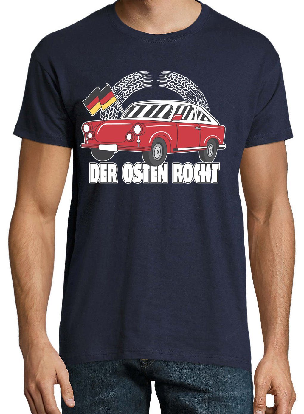 Navyblau Shirt T-Shirt mit Der Frontprint Herren Rockt Osten lustigem Designz Youth