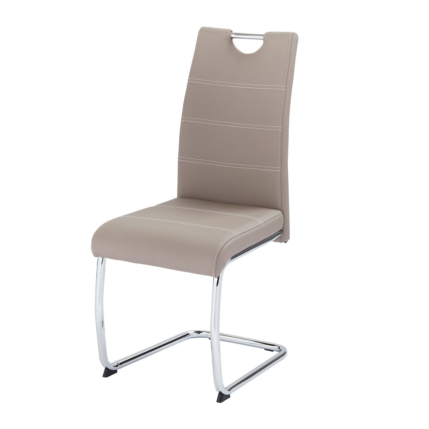 KHG Freischwinger Esszimmerstuhl Kunstleder Beige, bis 120 kg belastbar, Modern, gepolstert, eleganter Look, Metallgestell verchromt mit Griff