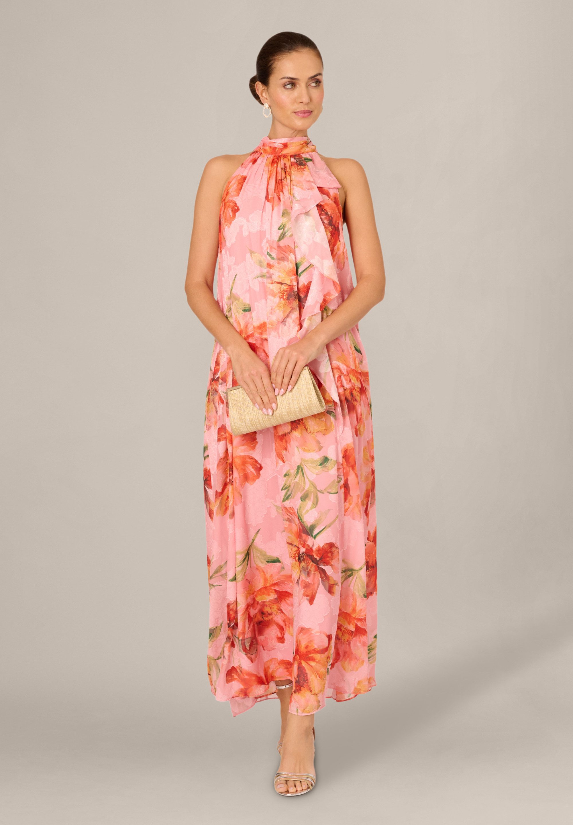 Adrianna Papell Sommerkleid Halter Trapeze Gown Elegantes, weiches Trapez-Kleid mit Blumenmuster