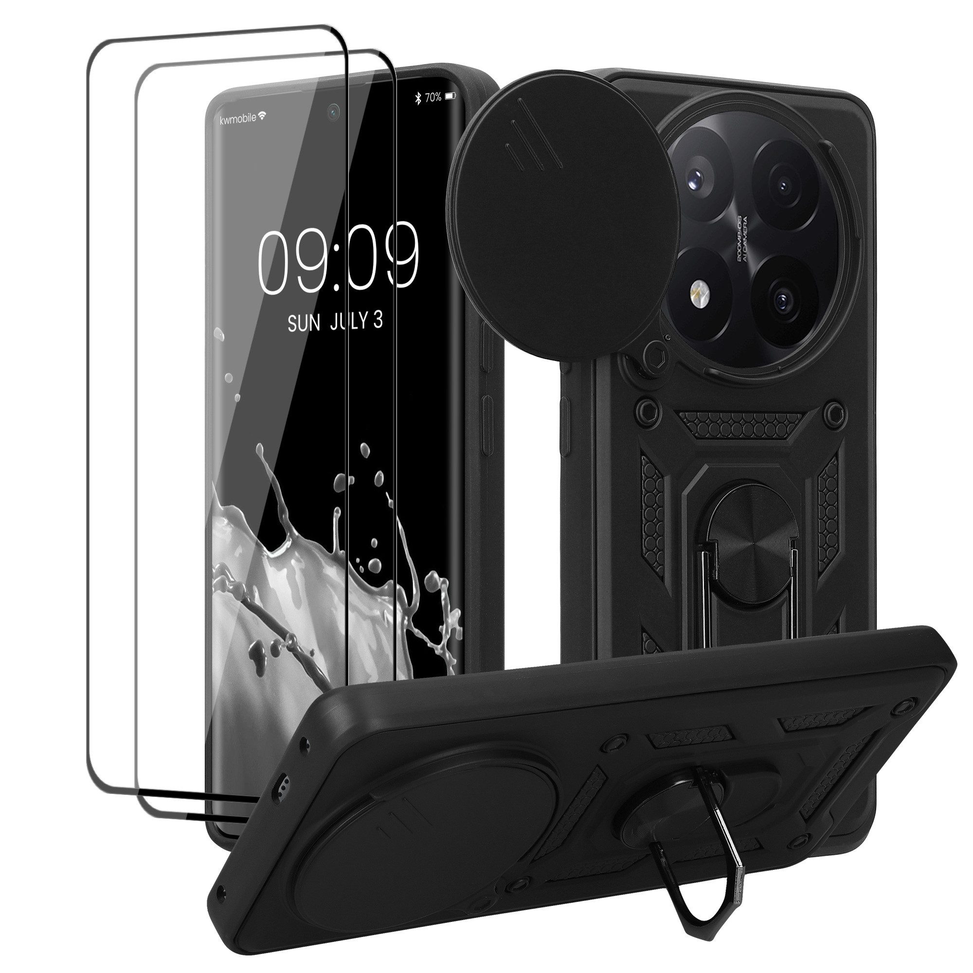 kwmobile Smartphone-Hülle Hülle für Xiaomi Redmi Note 14 Pro+ 5G / Redmi Note 14 Pro Plus 5G, Handyhülle mit Kameraabdeckung und Ringhalter - Robustes Cover