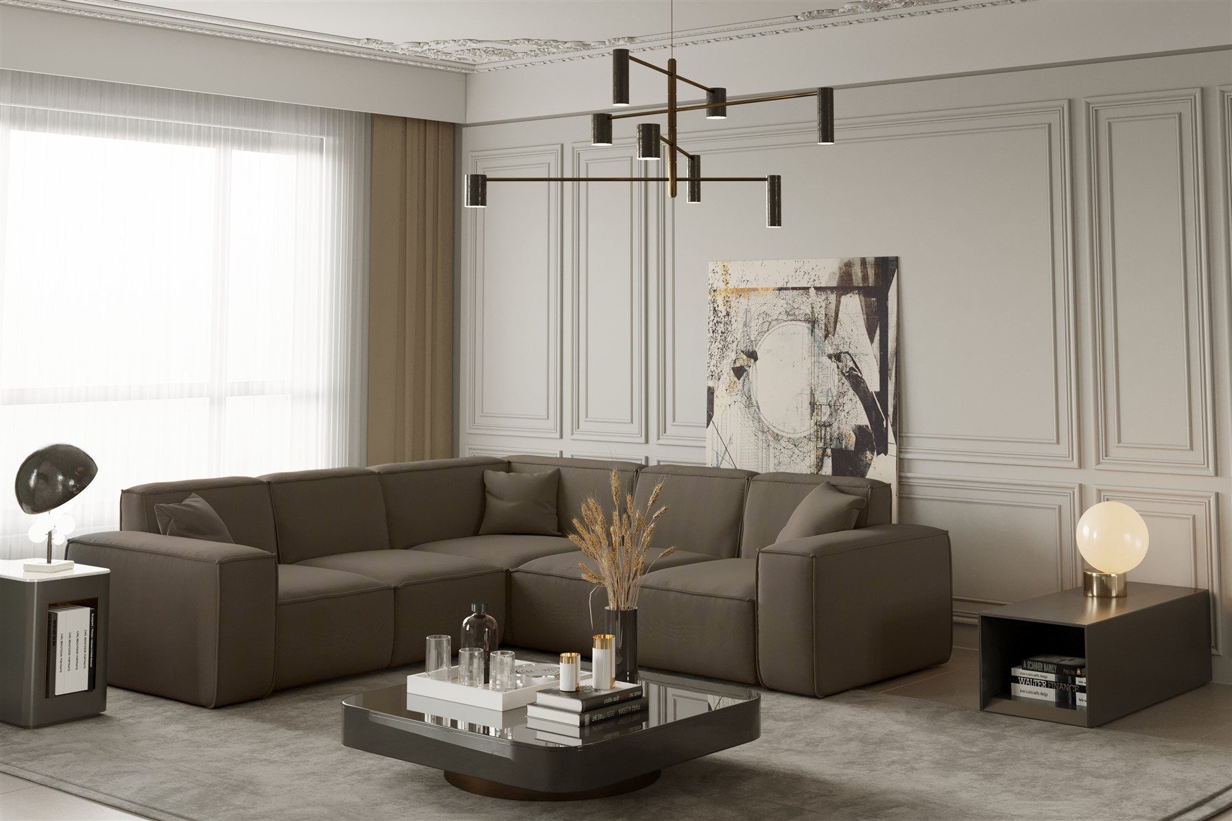 Fun Möbel Ecksofa Designersofa CELES Seite universal in Stoff Opera Velvet und Scala, inkl. 3 Zierkissen