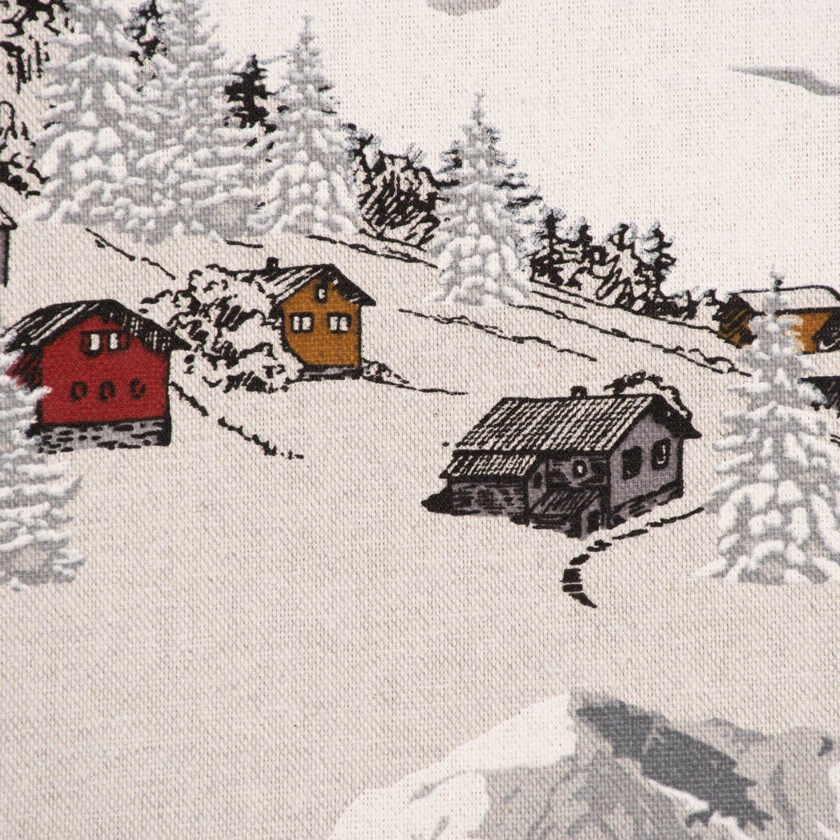 SCHÖNER LEBEN. Tischdecke Winterlandschaft handmade Tischdecke natur grau, SCHÖNER Skifahrer LEBEN