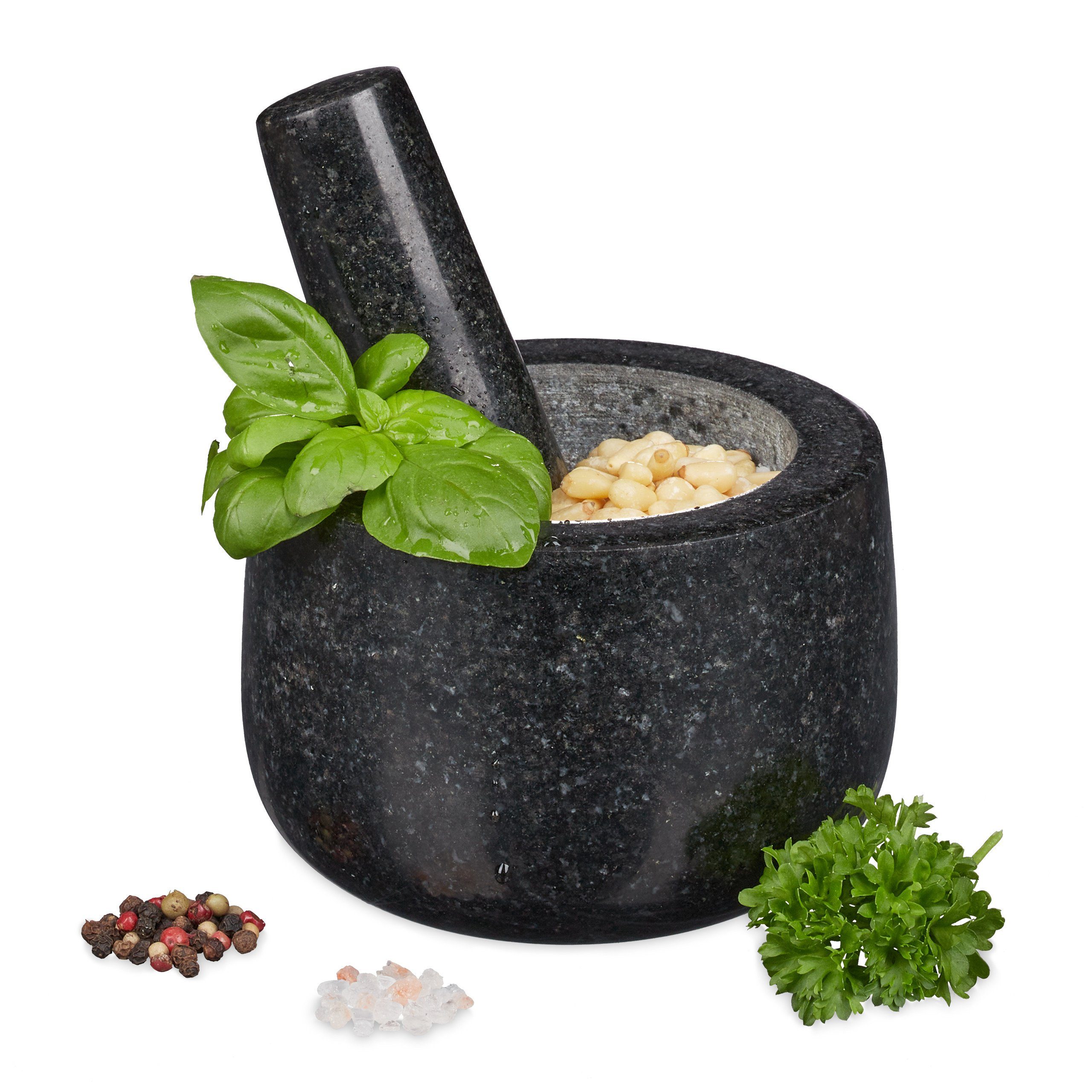 relaxdays Mörser Granit Mörser mit Stößel 12 cm, (2-tlg)