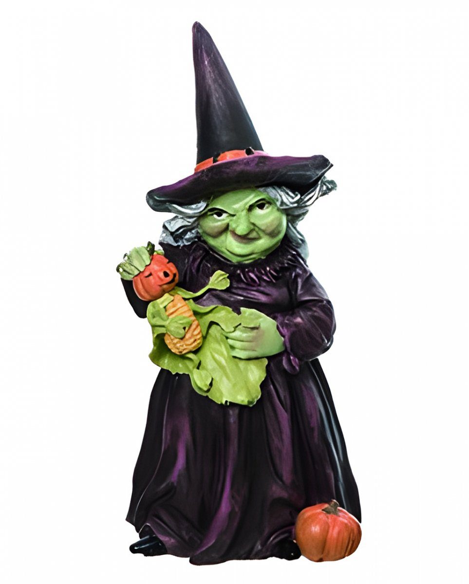 Horror-Shop Dekofigur Grüne Hexe mit Kürbismännchen Ernte als Halloween