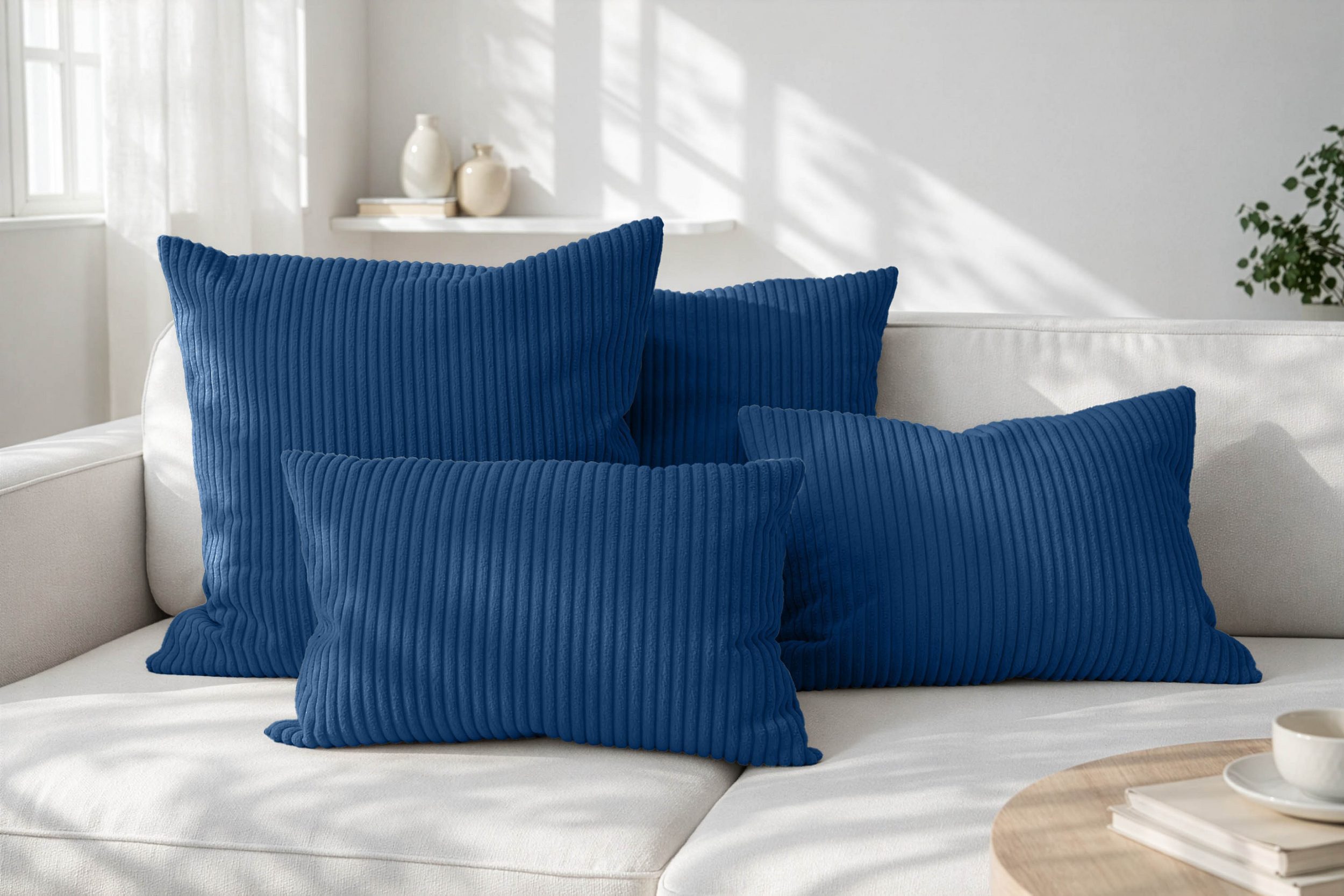 Amilian Dekokissen Sofakissen Cord-Optik 4er Set mit Füllung 2x 40x40 + 2x 35x45 cm, mit Füllung, Hotelverschluss, formstabil