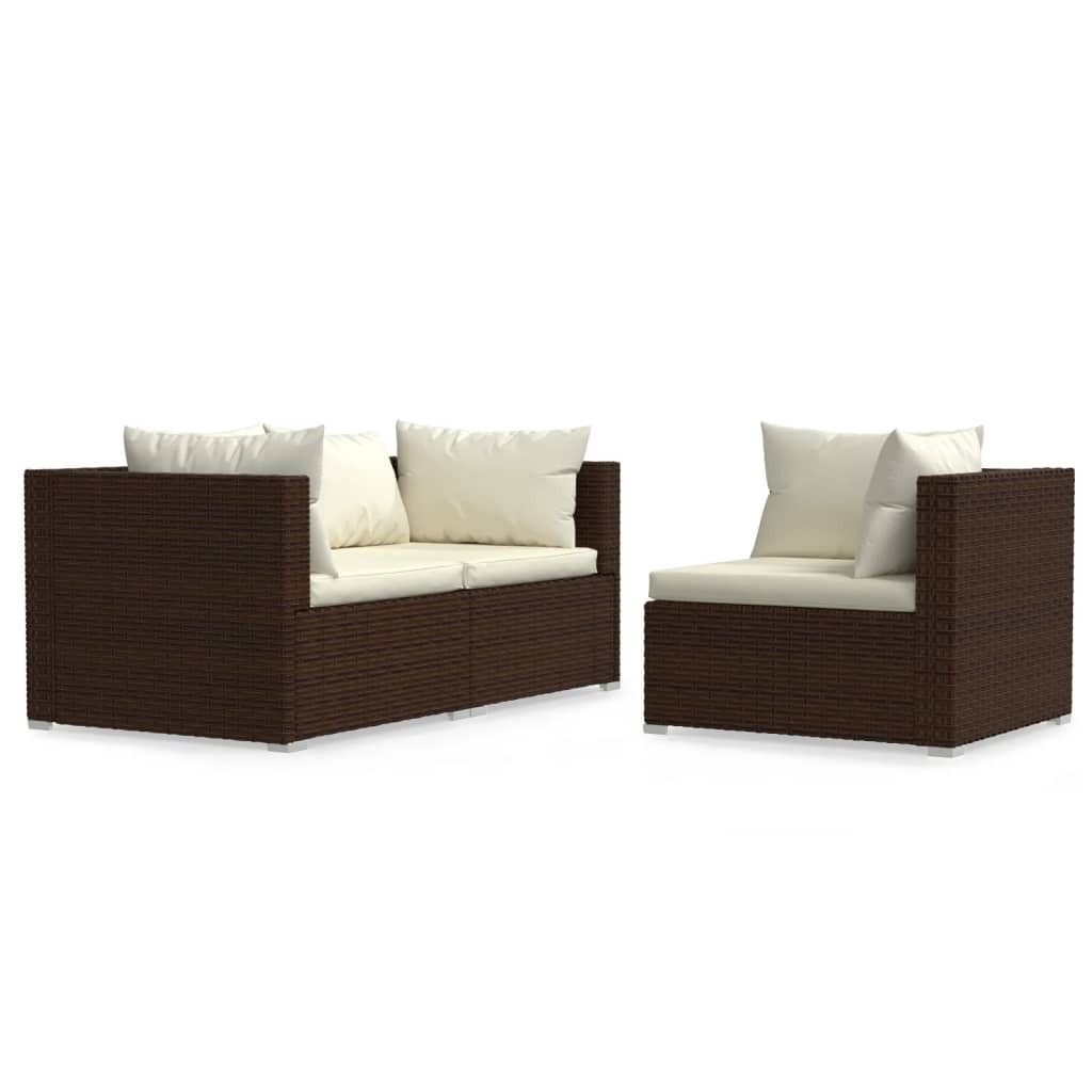 vidaXL Sofaelement 3-tlg. Garten-Lounge-Set mit Auflagen Braun Poly Rattan (1 St)