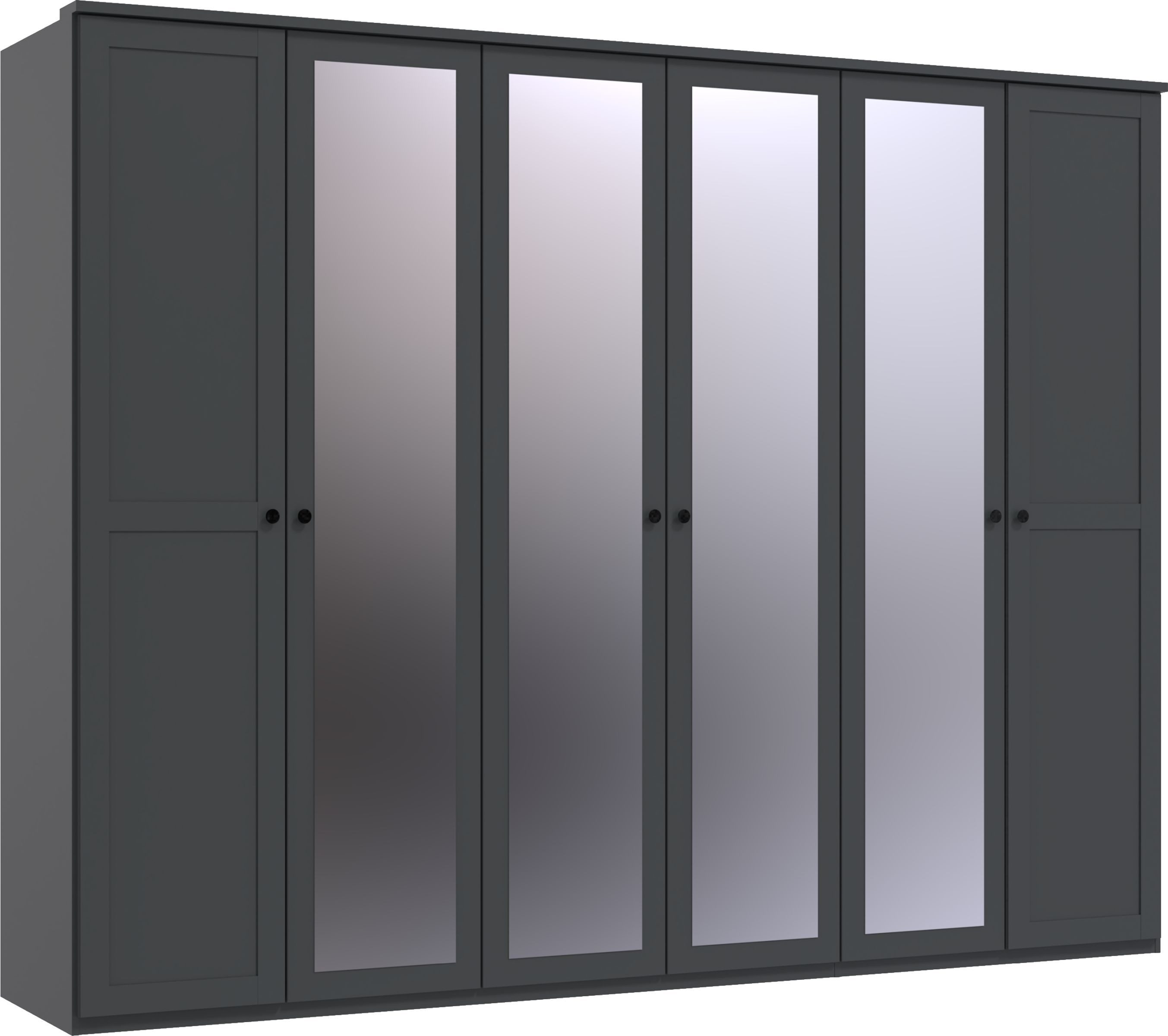 Wimex Drehtürenschrank 6 Türen, 3 Böden, 3 Stangen, Spiegel / Graphit - 270x210x58cm (BxHxT)