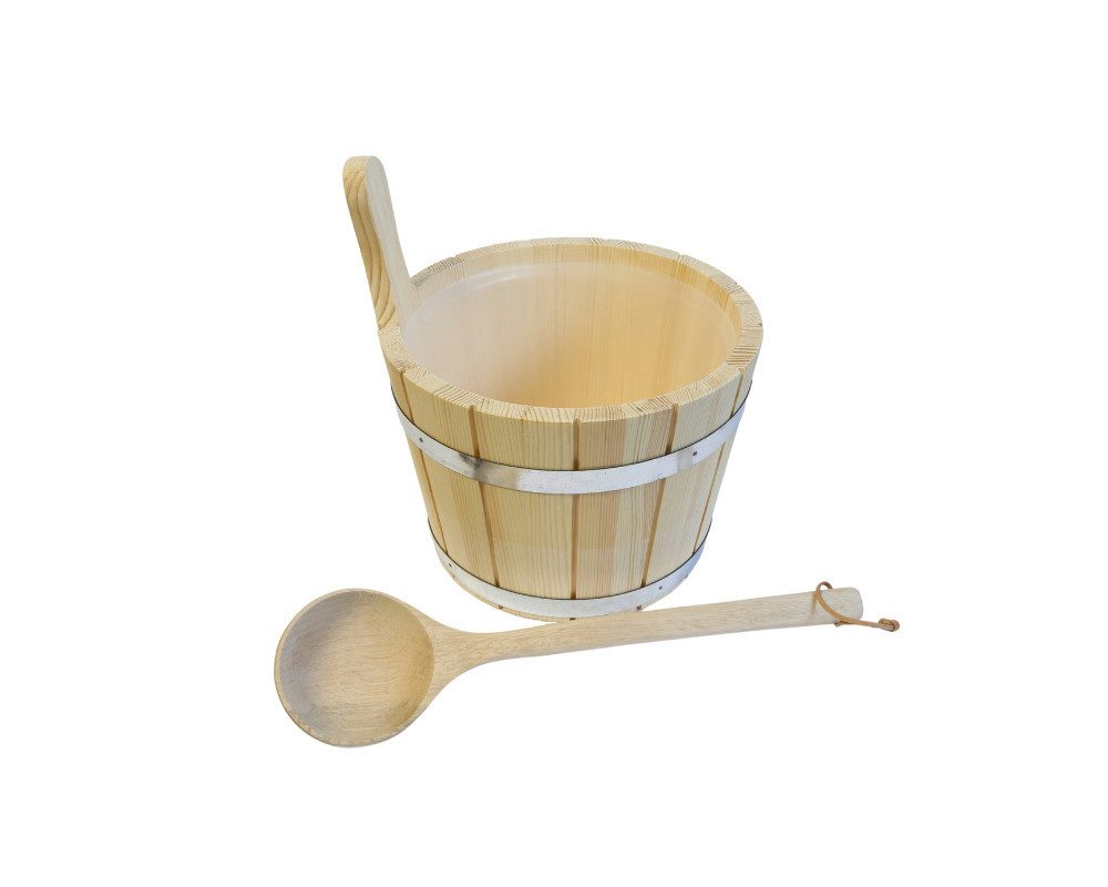 Blumenberg Aufgusstopf SET Sauna Aufgusskübel 5 L Nadelholz mit Aufgusskelle 40 cm Komu-Holz