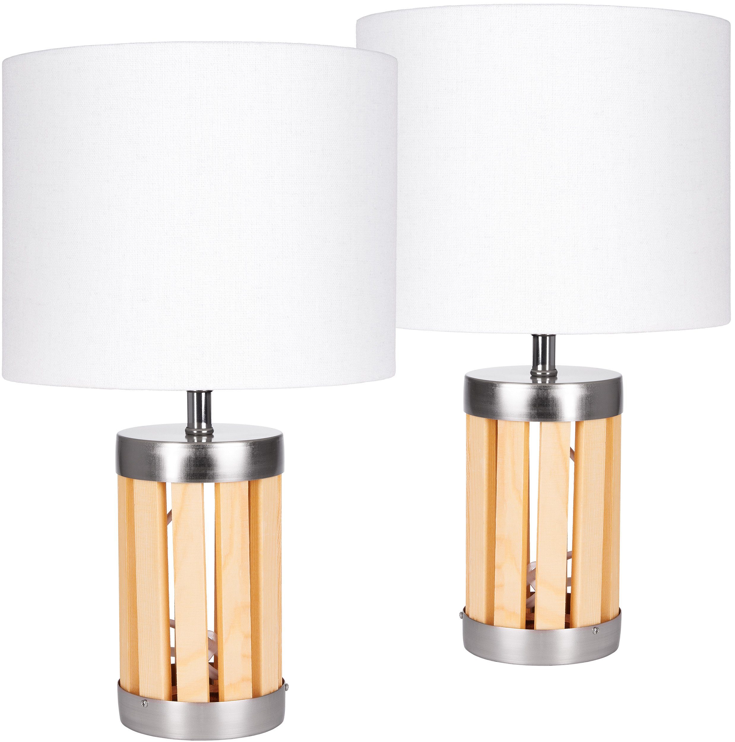 BRUBAKER Tischleuchte Nachttischlampe Holz, Tischlampe, Ohne günstig online kaufen